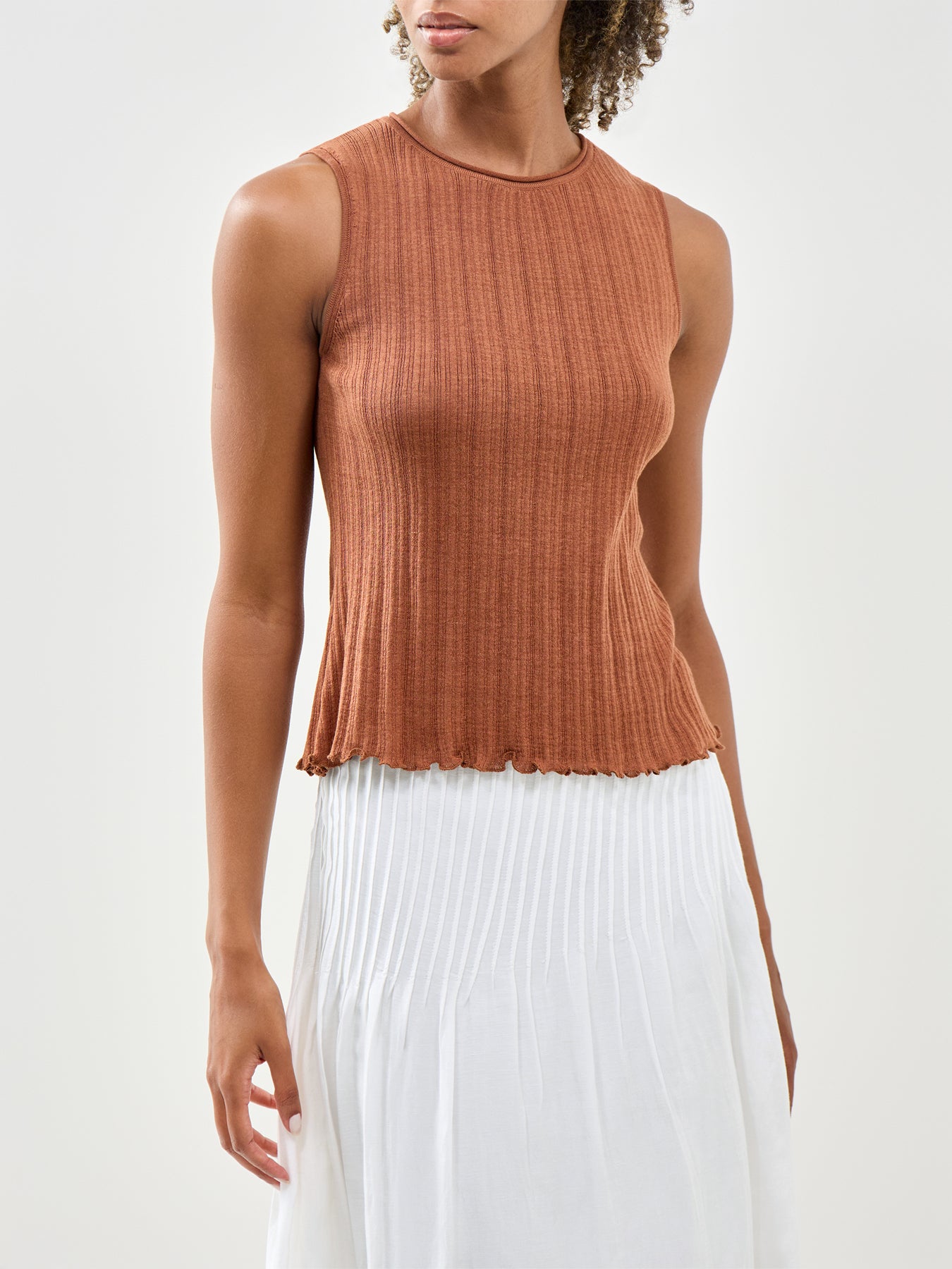 Rib & Ruffle Sheer Knit Vest Red