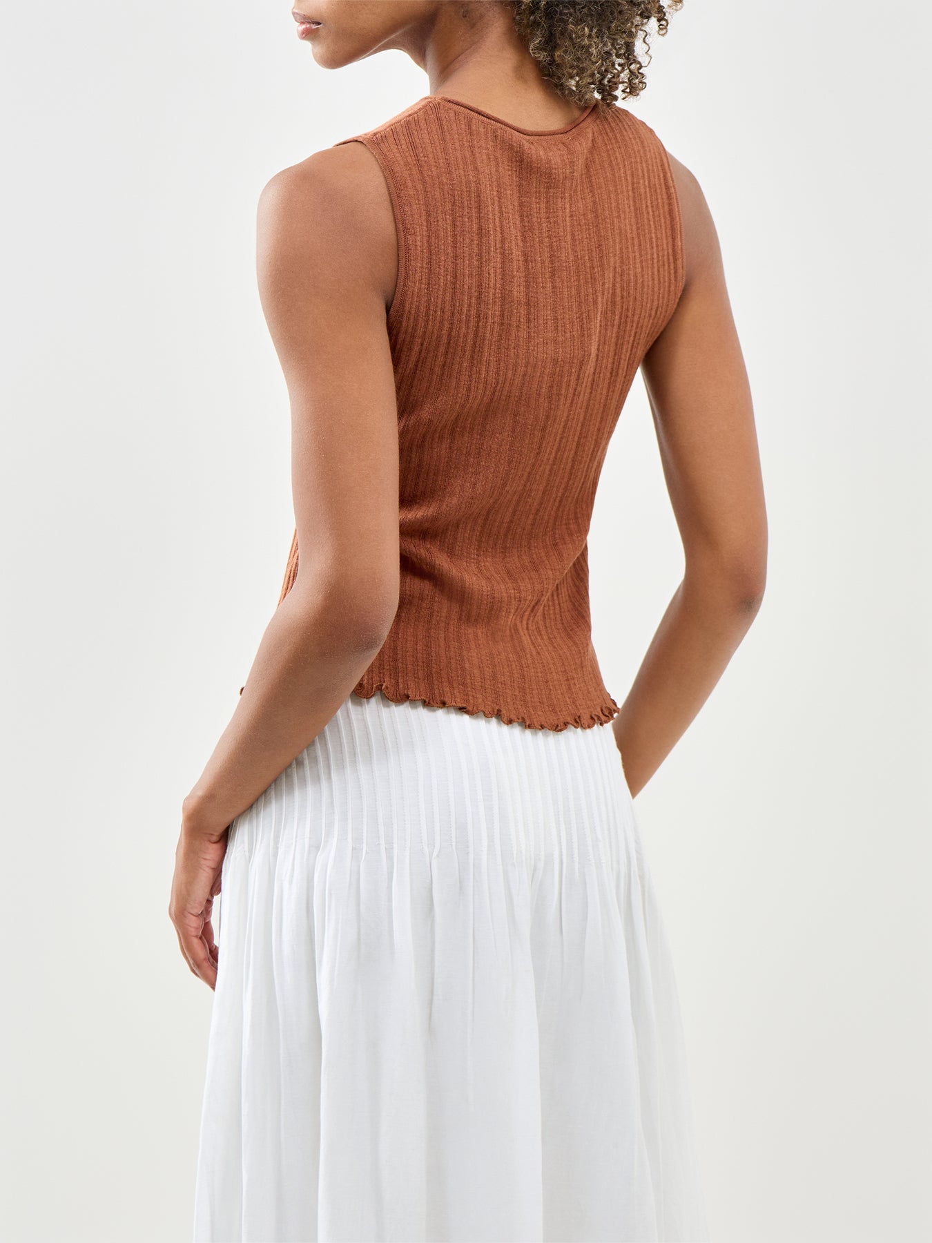 Rib & Ruffle Sheer Knit Vest Red