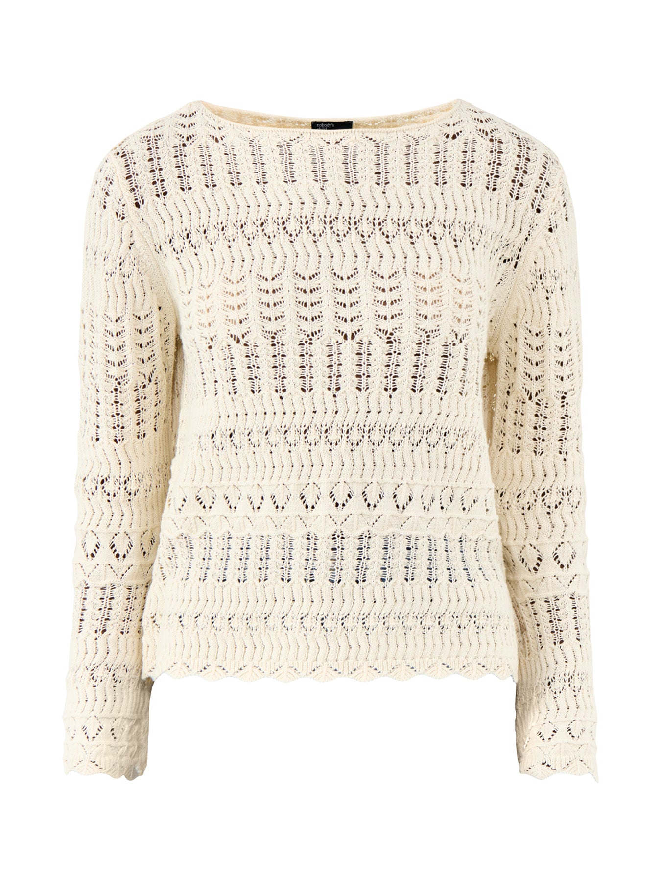 Pointelle Slash Neck Jumper Cream