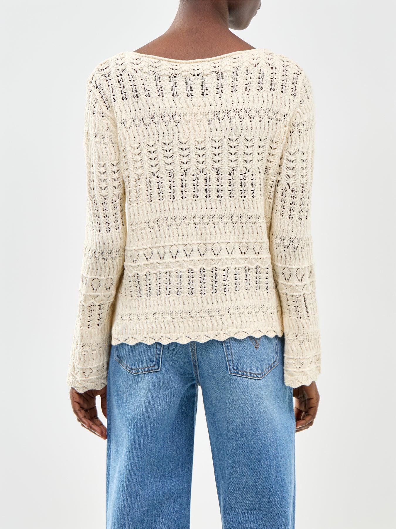 Pointelle Slash Neck Jumper Cream
