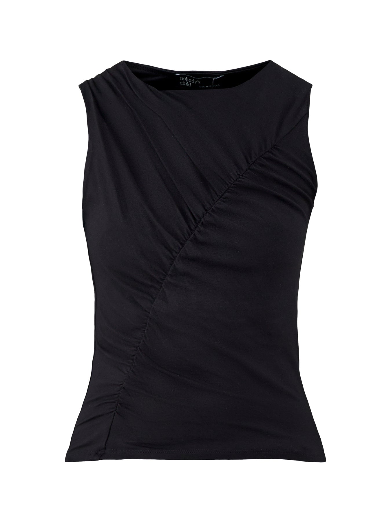 Sleeveless Curved Ruched Top Black