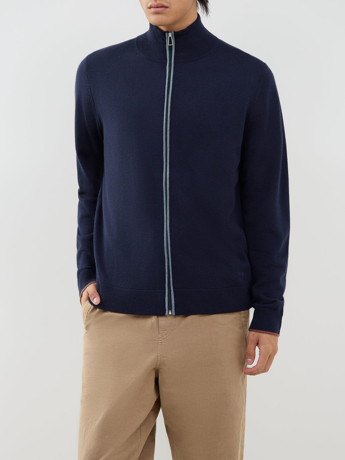 Merino Wool Zip-Through Cardigan - Navy