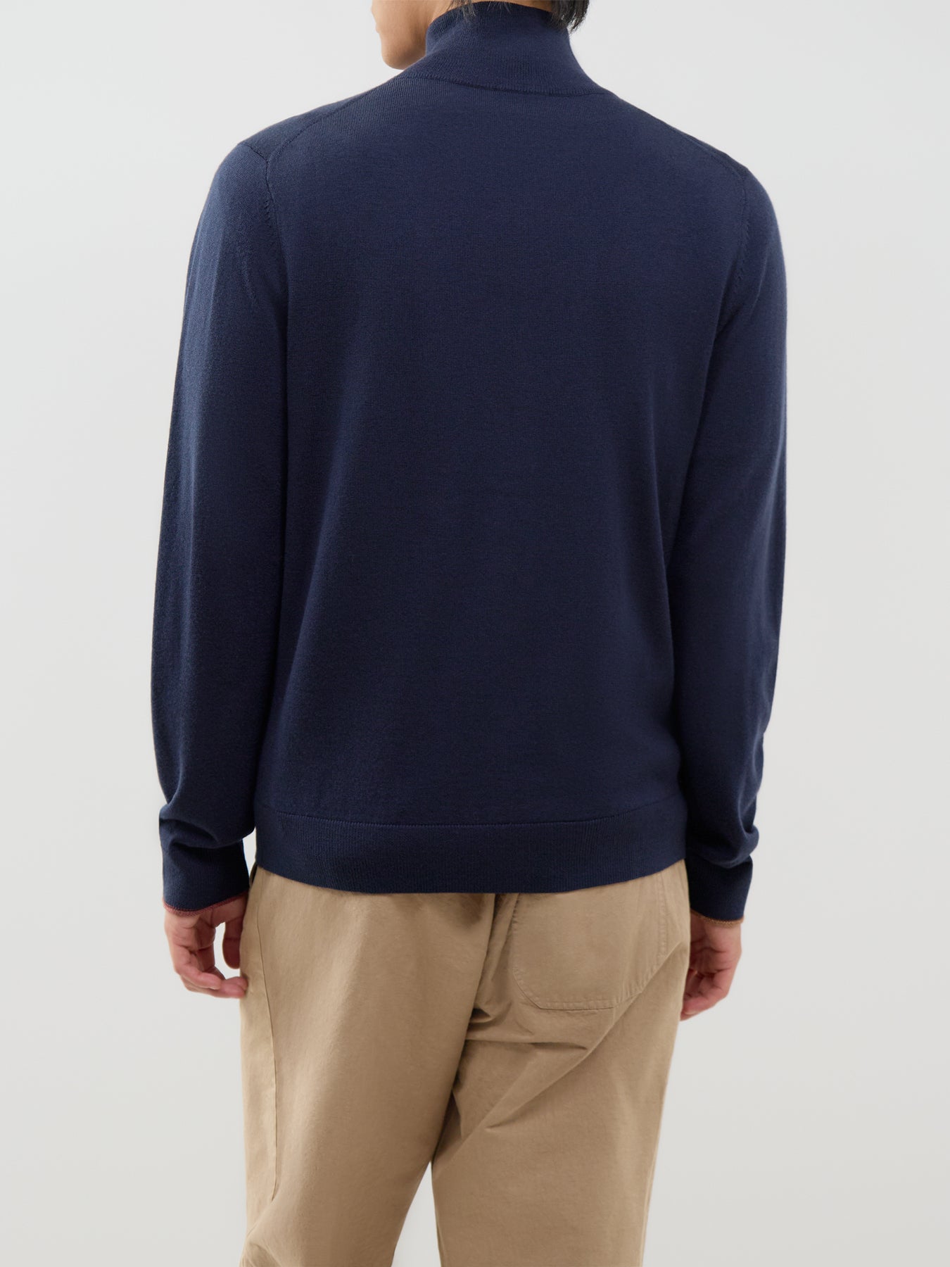 Merino Wool Zip-Through Cardigan - Navy