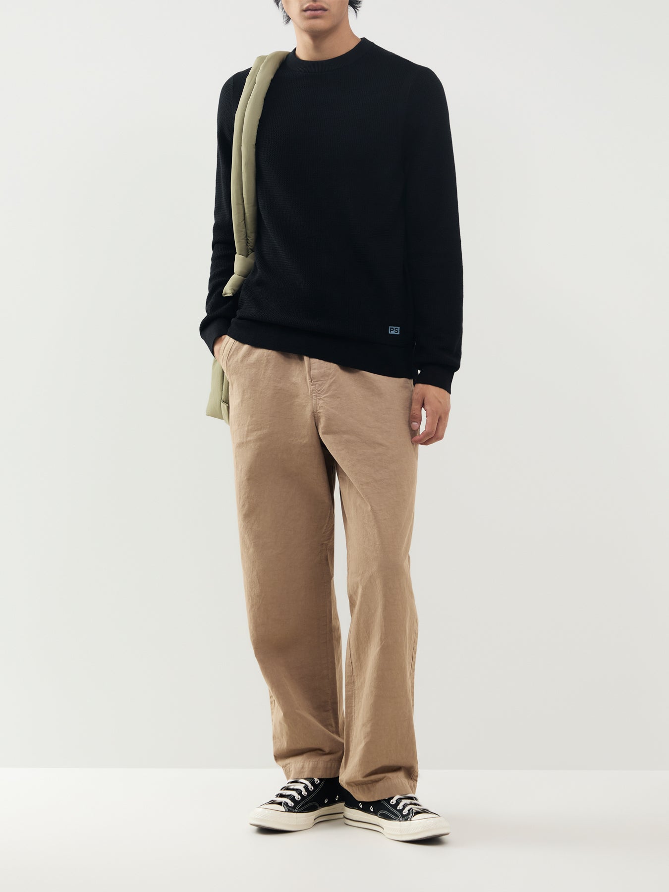 Cotton & Merino Wool Textured Crew Neck Jumper