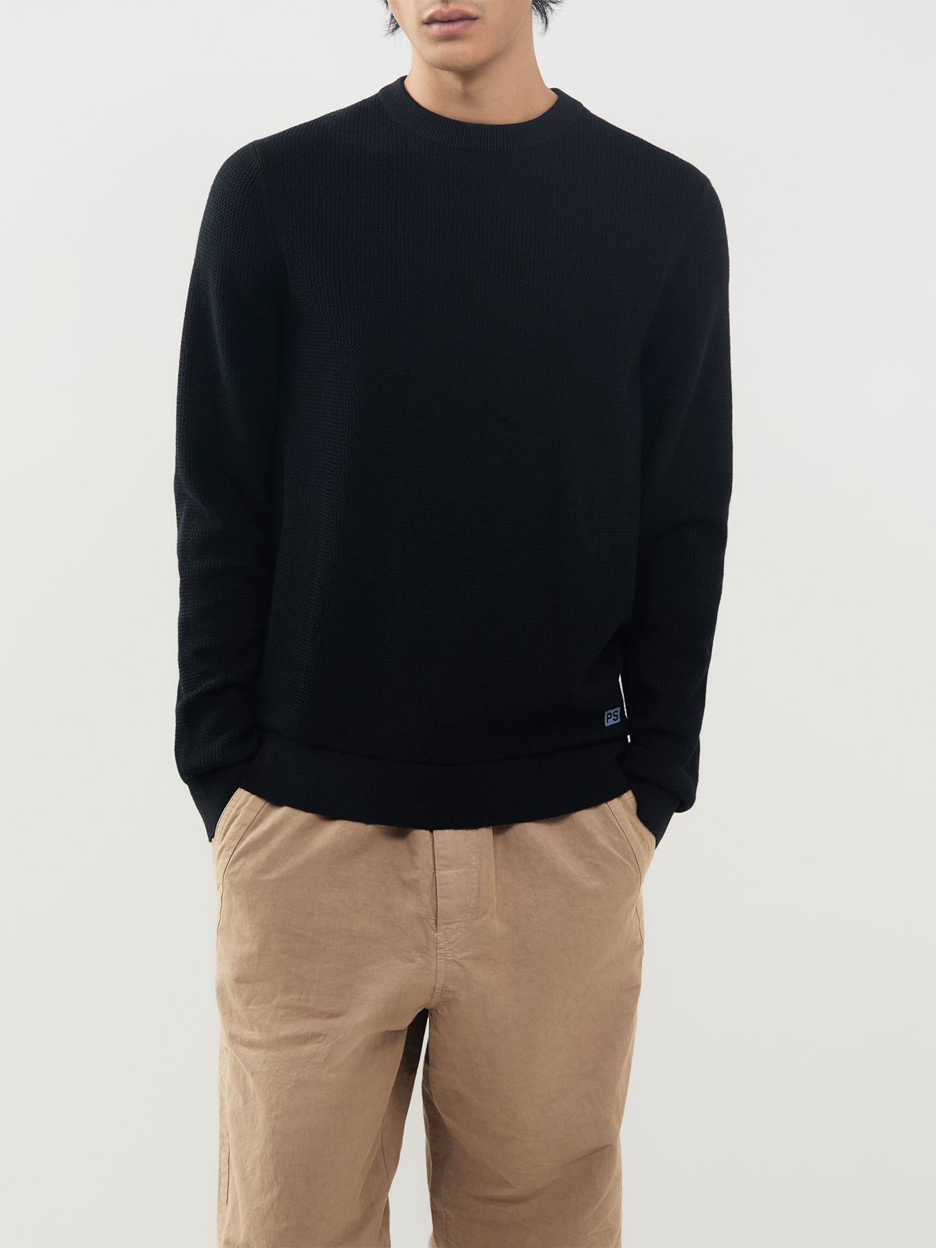 Cotton & Merino Wool Textured Crew Neck Jumper
