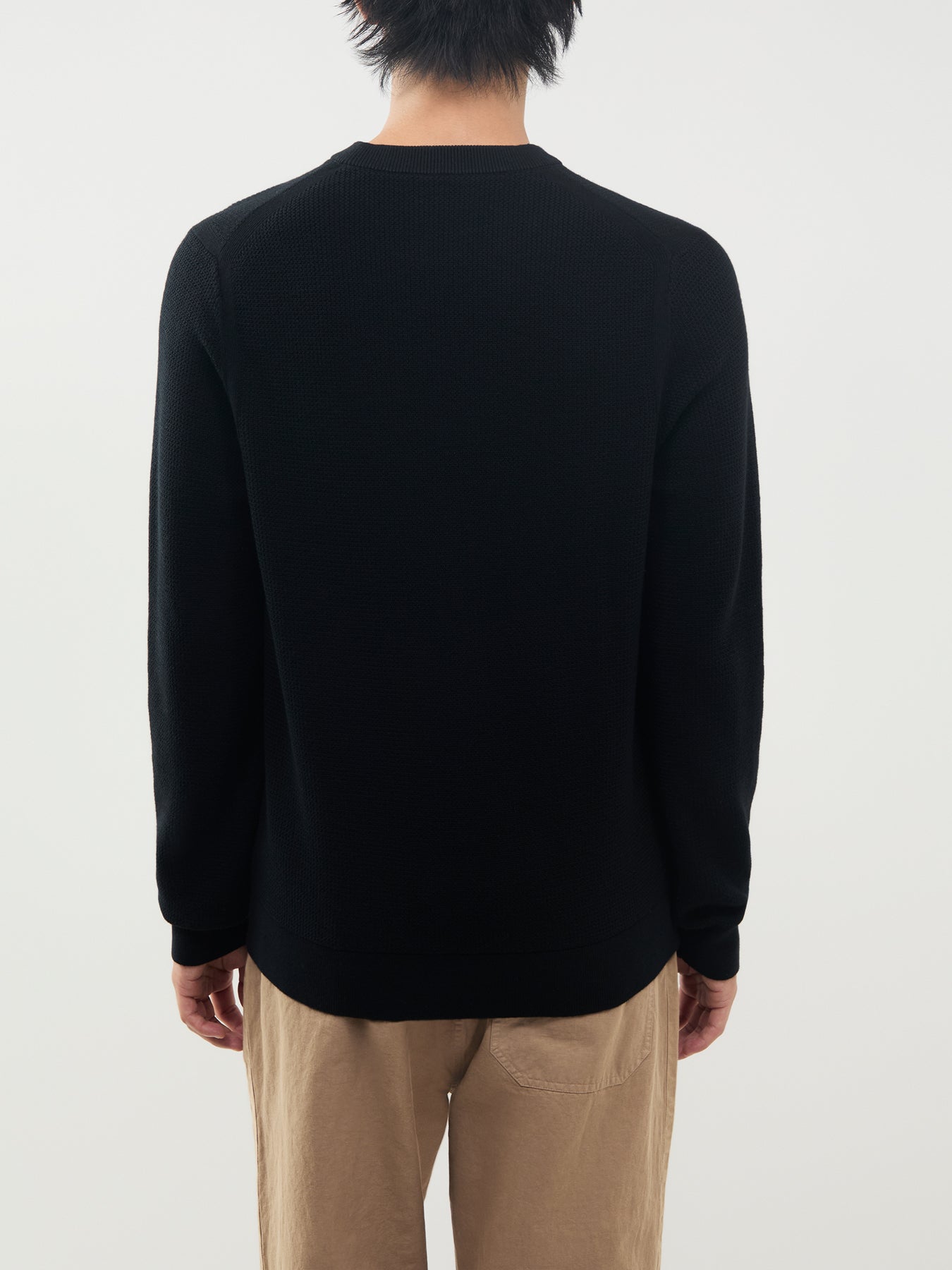 Cotton & Merino Wool Textured Crew Neck Jumper