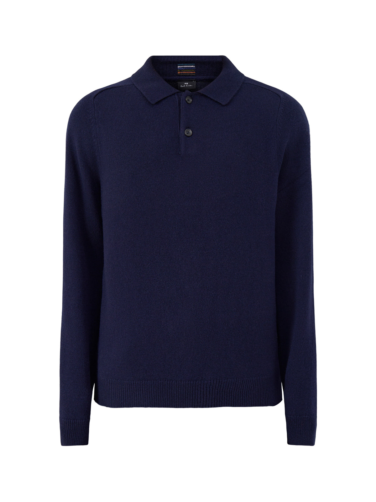 Merino Wool Knitted Long-Sleeve Polo Shirt – Navy