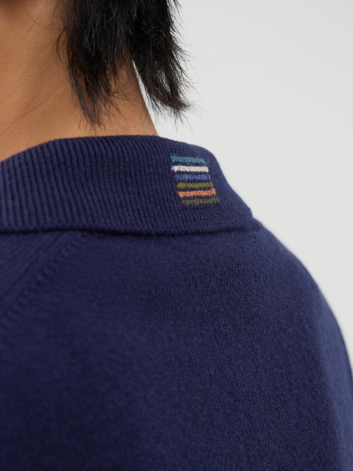 Merino Wool Knitted Long-Sleeve Polo Shirt – Navy