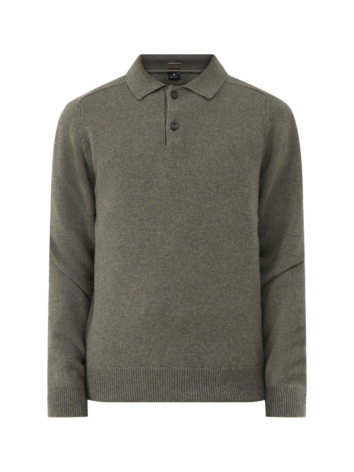 Merino Wool Knitted Long-Sleeve Polo Shirt – Khaki