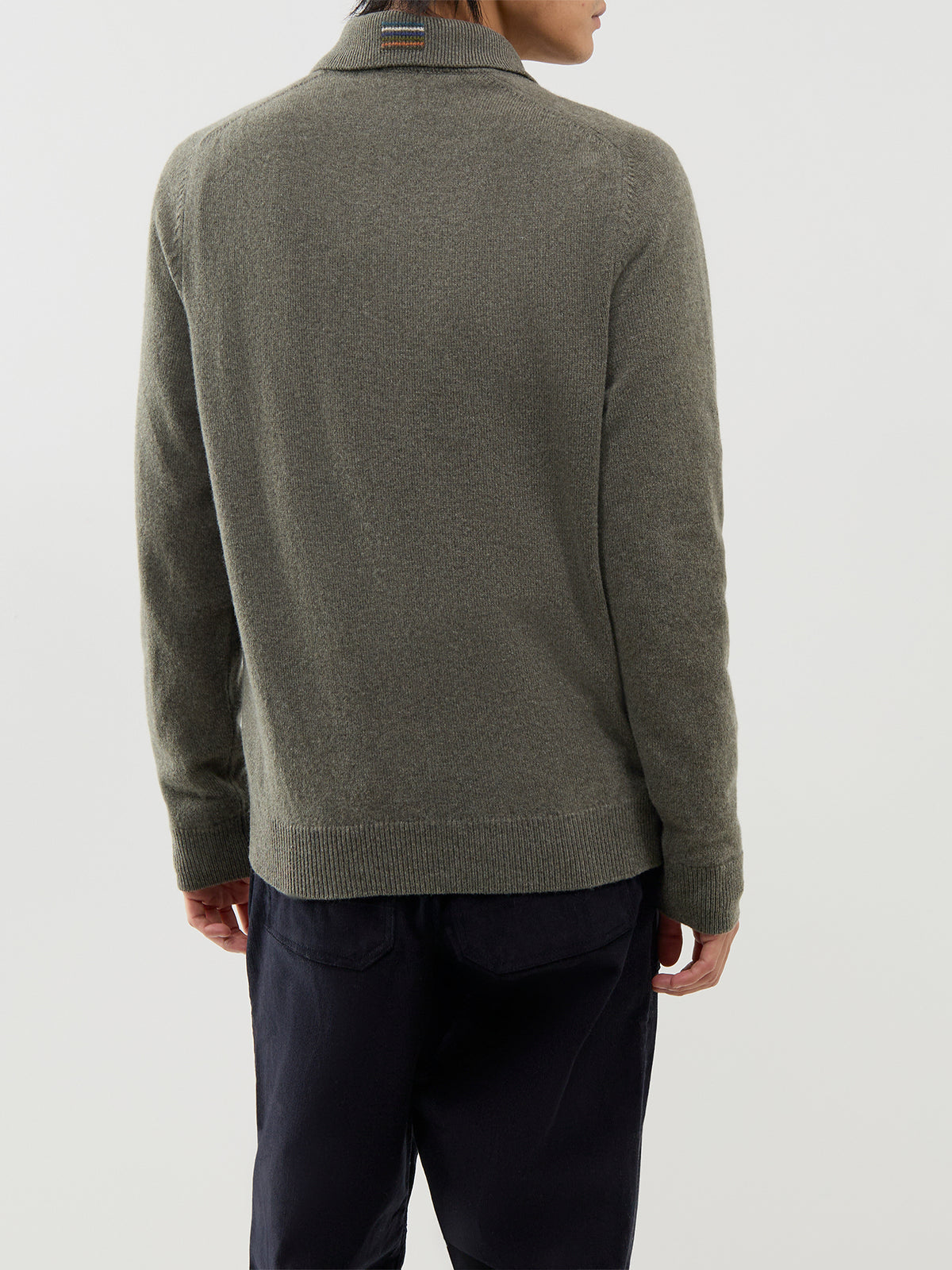Merino Wool Knitted Long-Sleeve Polo Shirt – Khaki
