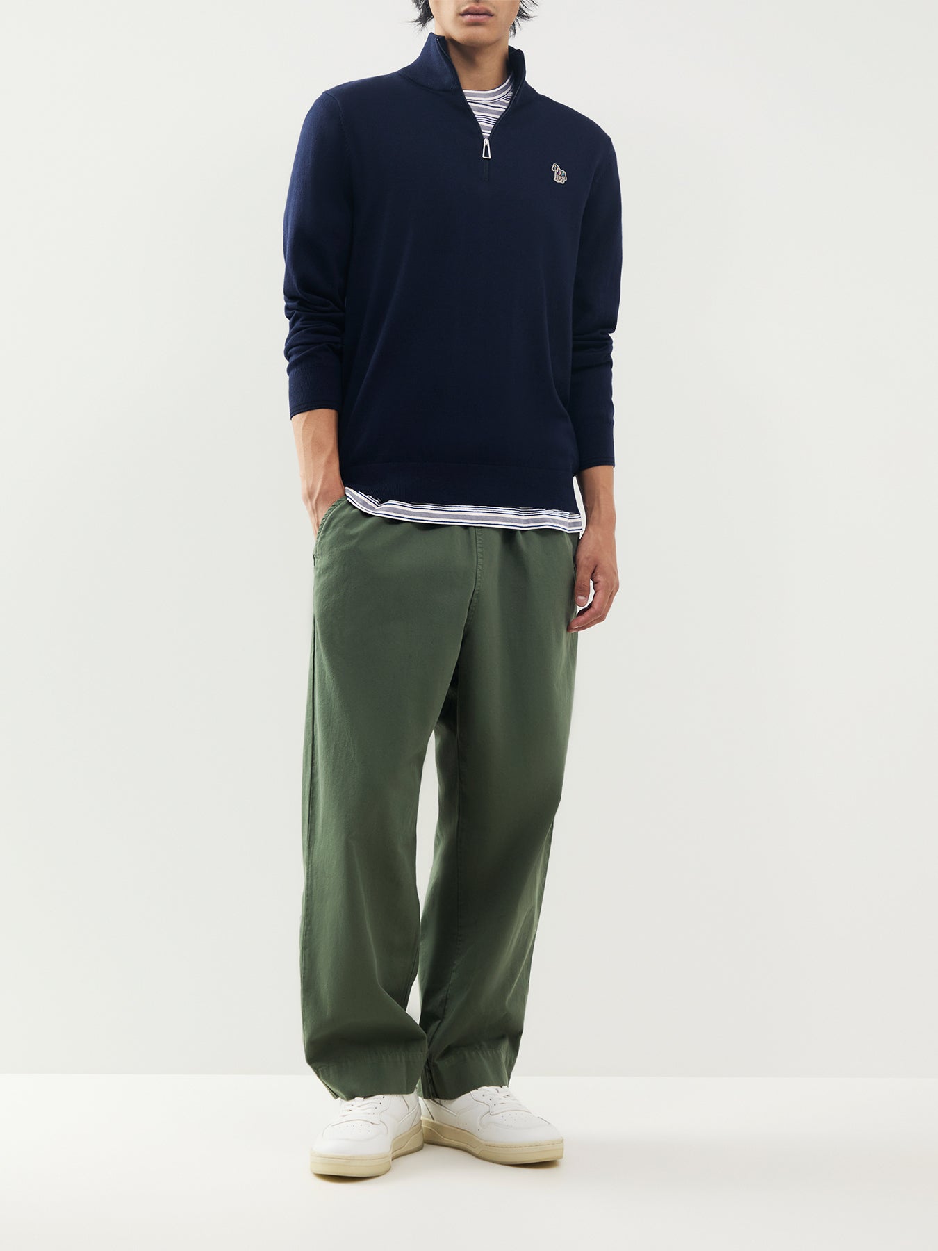 Cotton & Merino Wool Zebra Quarter-Zip Jumper