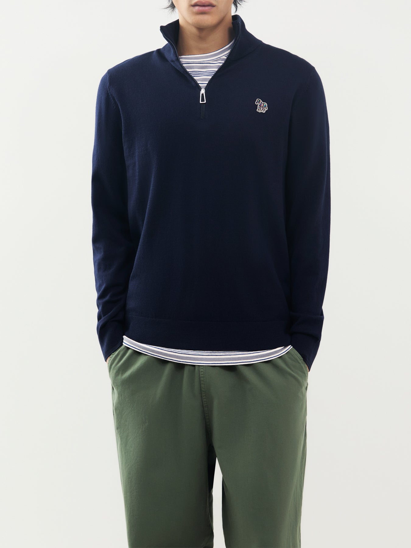 Cotton & Merino Wool Zebra Quarter-Zip Jumper