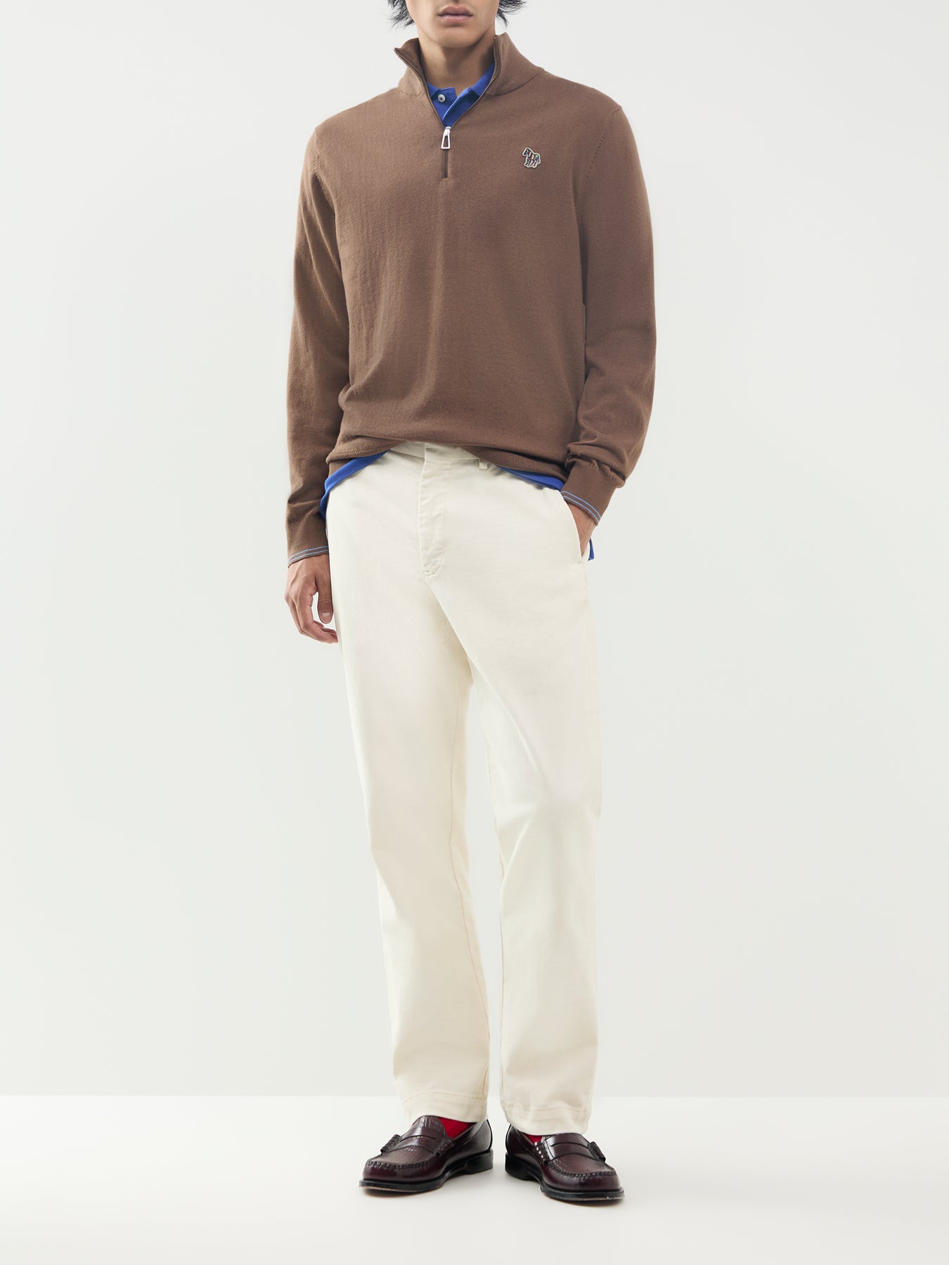 Cotton & Merino Wool Zebra Quarter-Zip Jumper