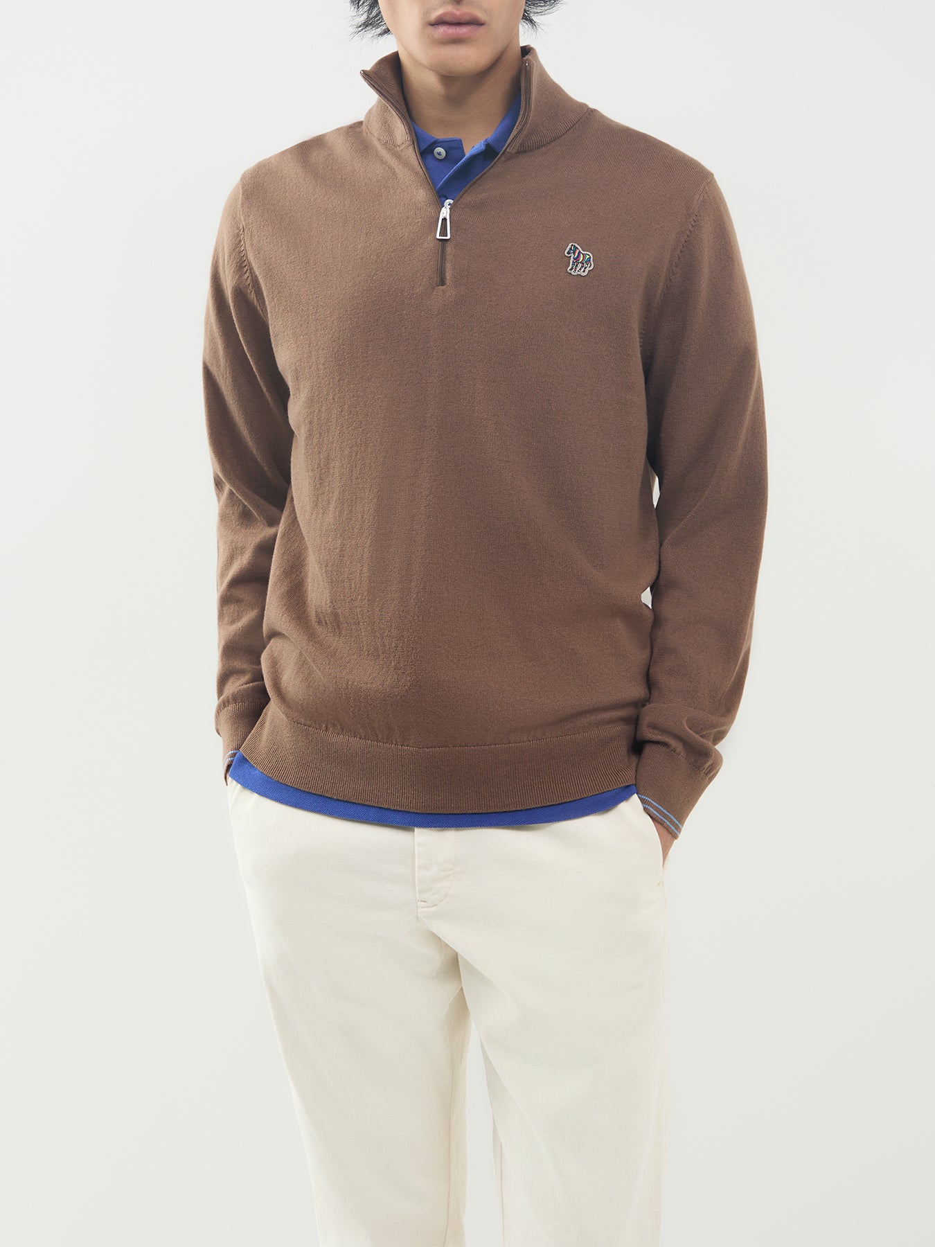 Cotton & Merino Wool Zebra Quarter-Zip Jumper