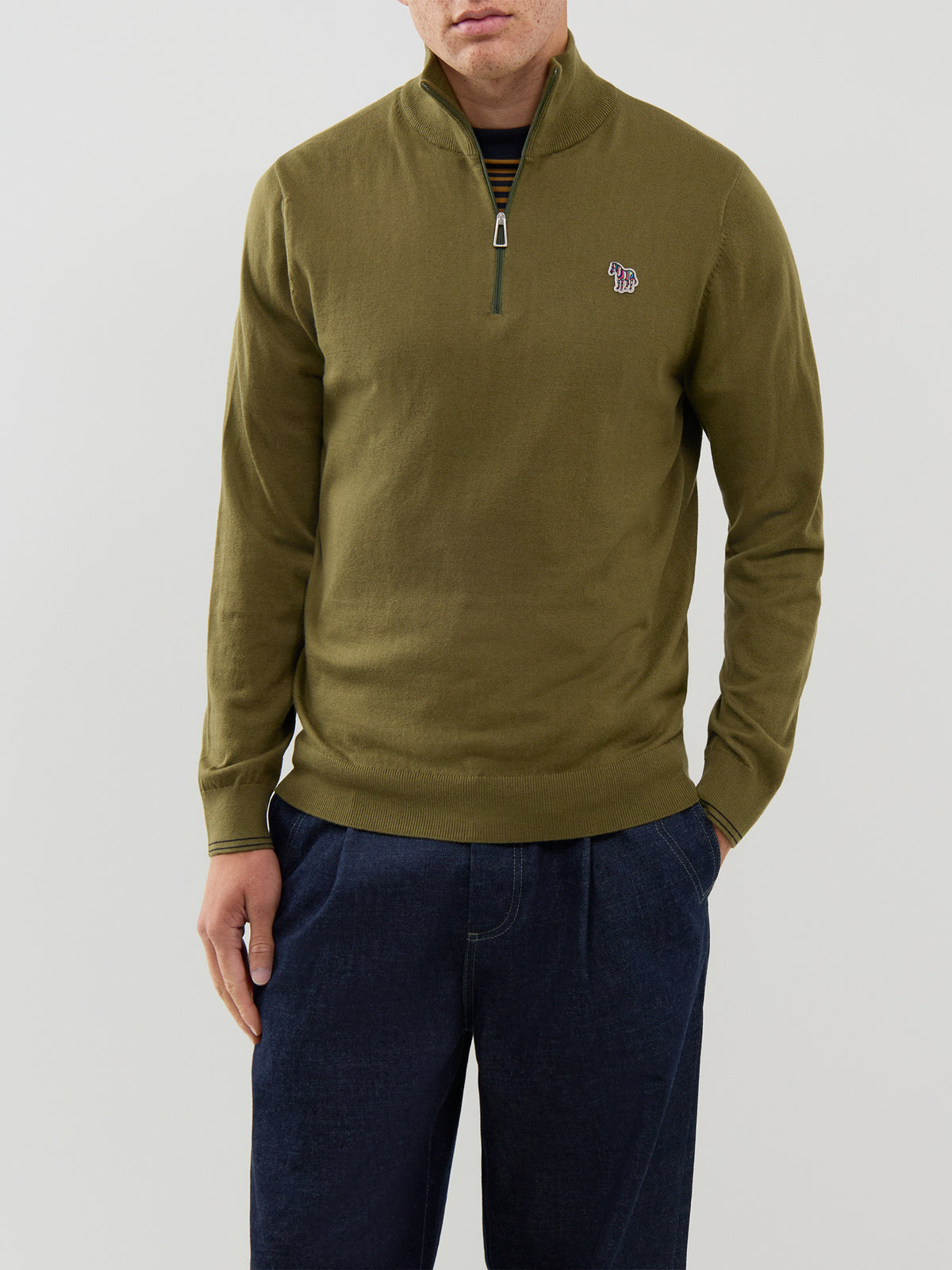 Quarter-Zip Zebra Knit Jumper
