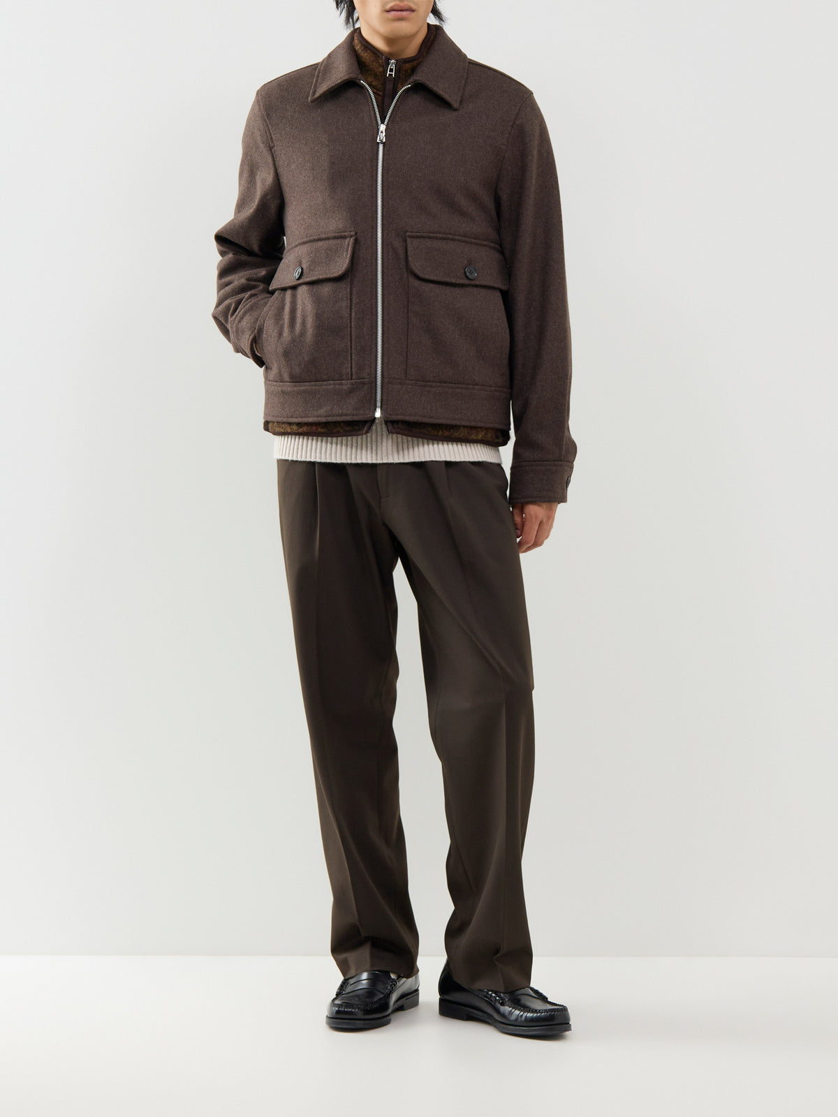 Wool-Blend Harrington Jacket – Brown