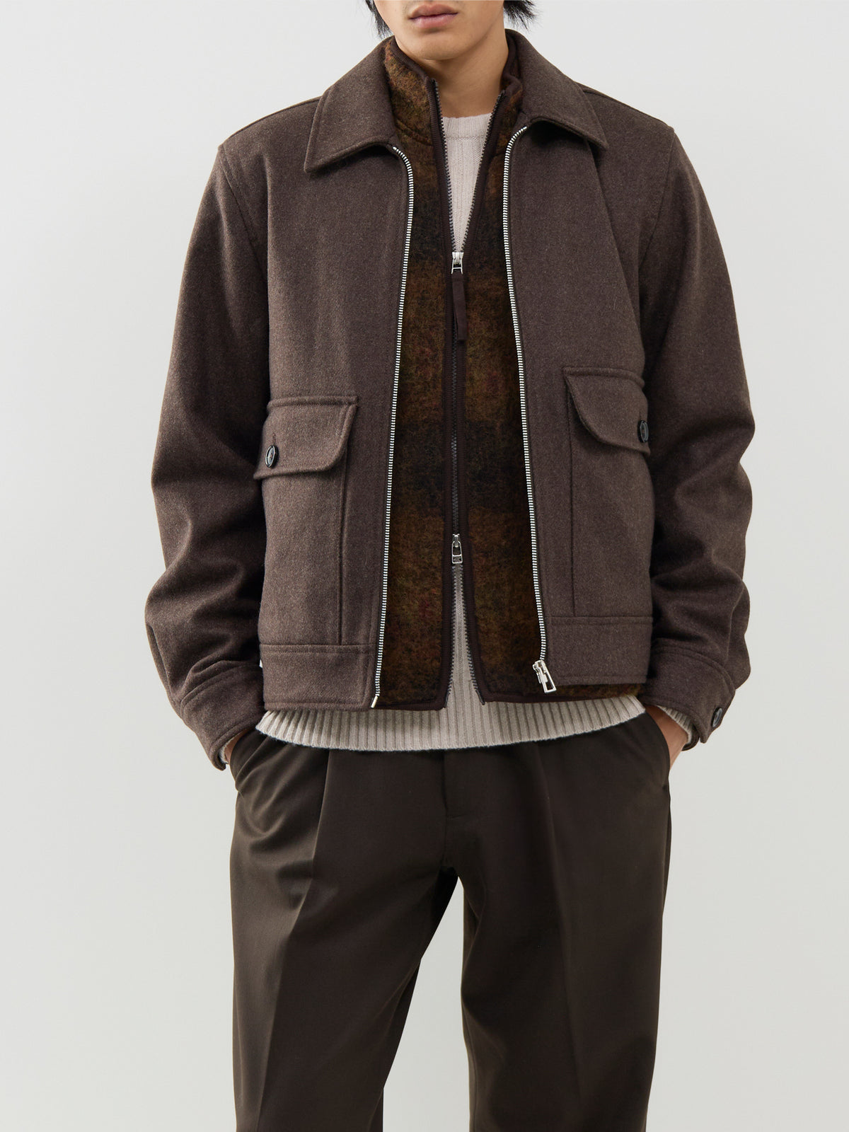 Wool-Blend Harrington Jacket – Brown