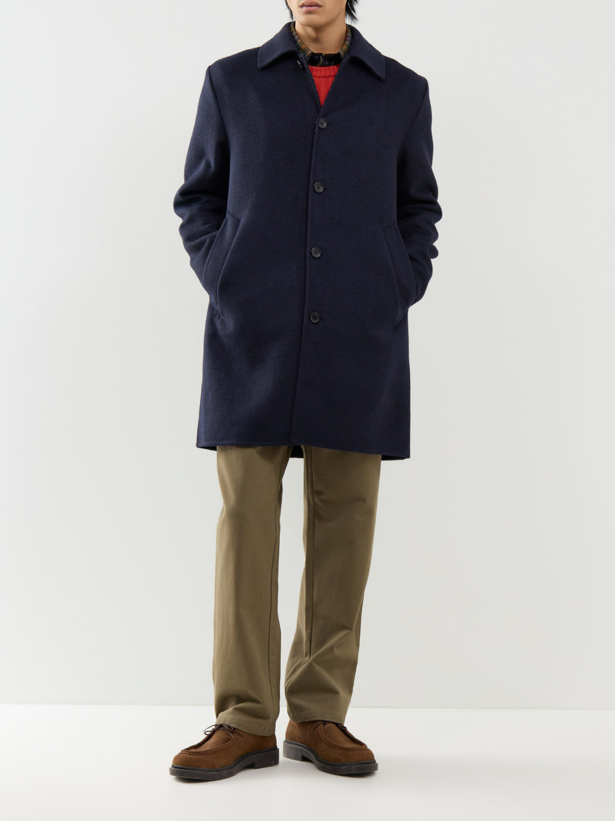 Wool-Blend Long Coat – Navy