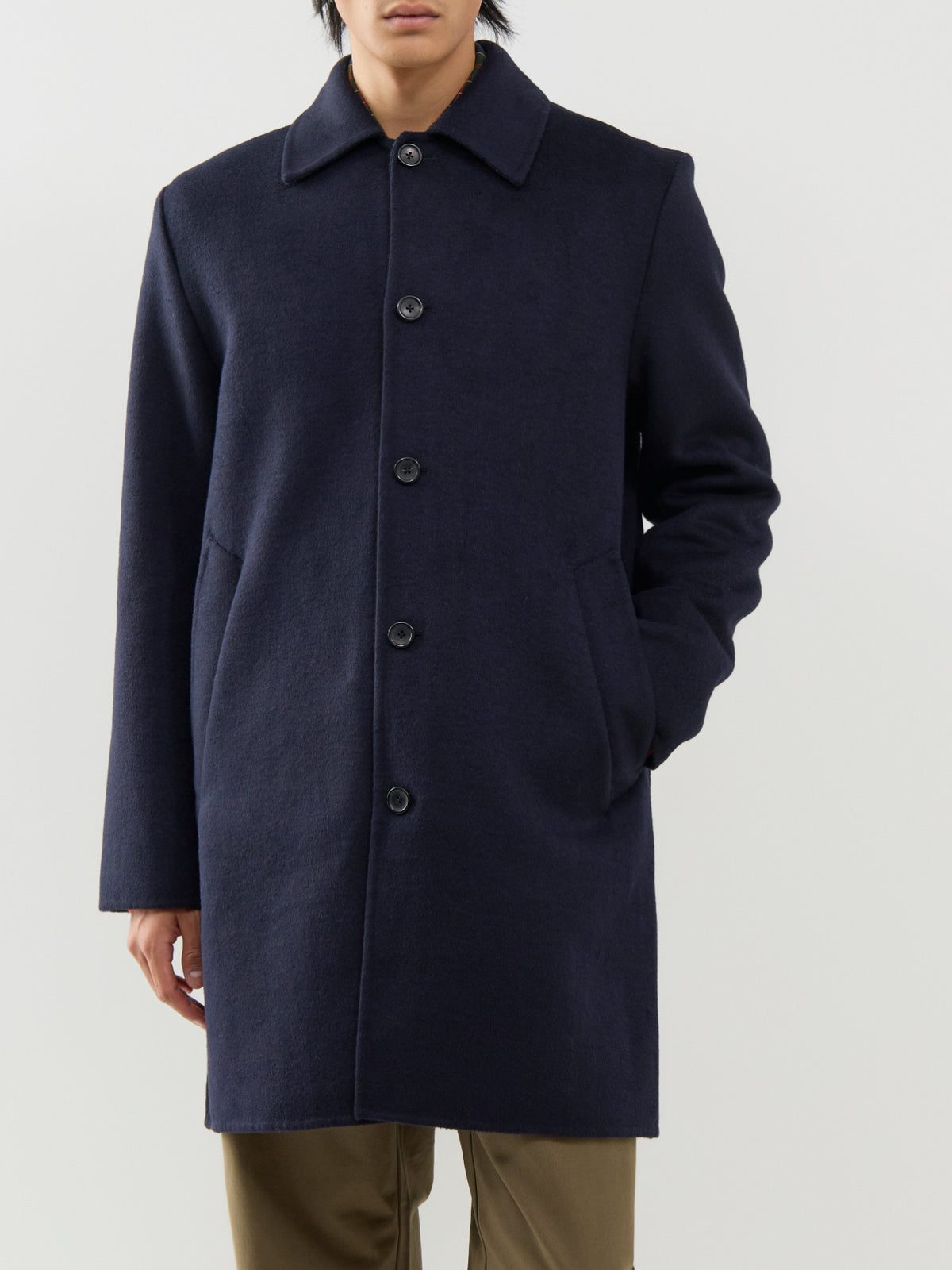 Wool-Blend Long Coat – Navy