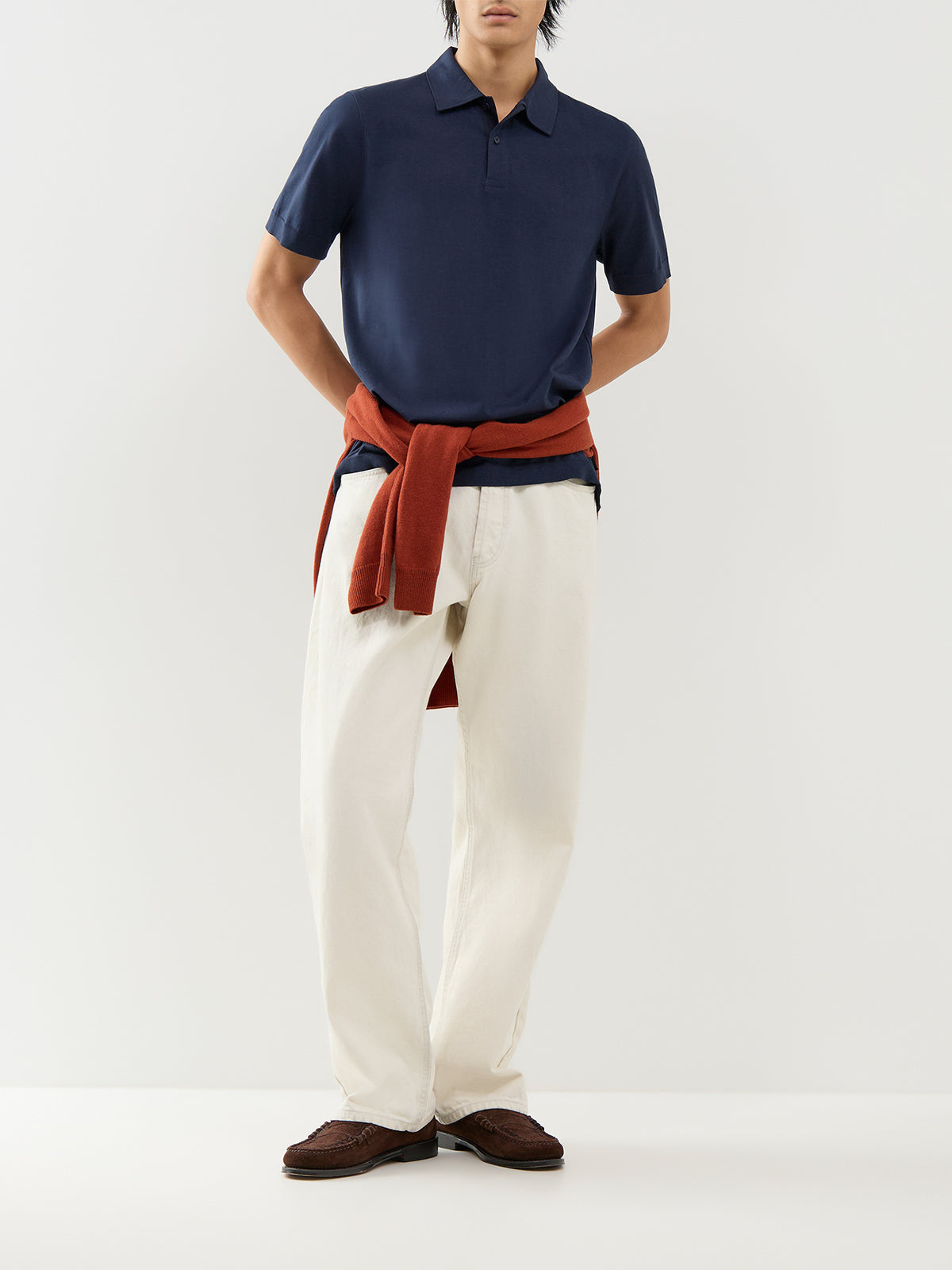 Organic Cotton Knitted Polo Shirt – Navy