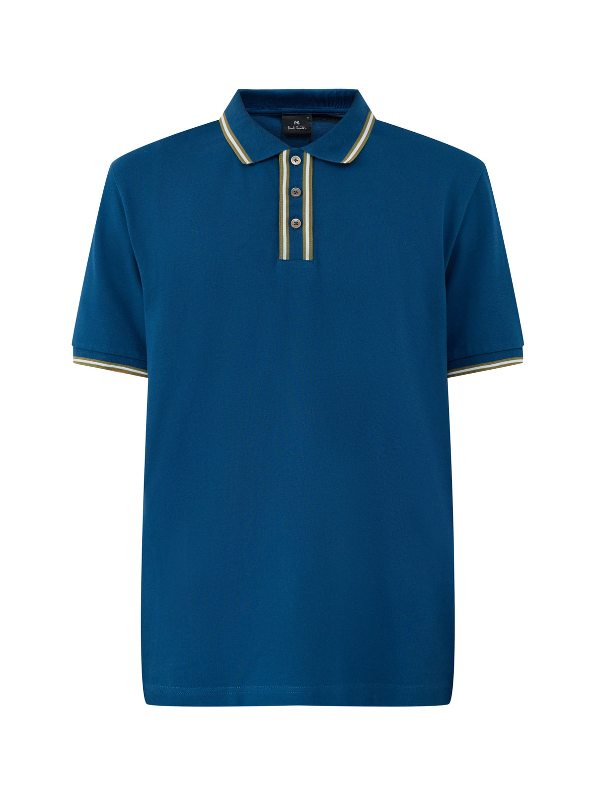 Organic Cotton Stripe Placket Polo Shirt – Blue