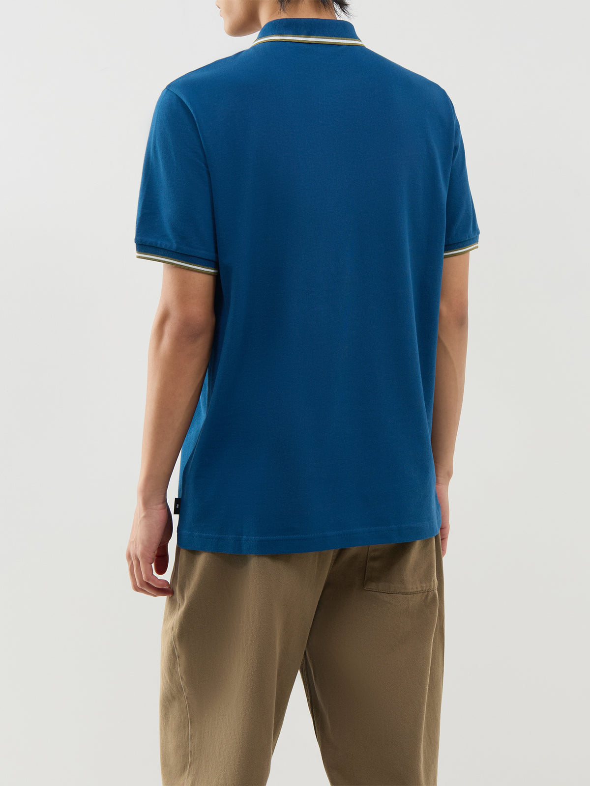 Organic Cotton Stripe Placket Polo Shirt – Blue