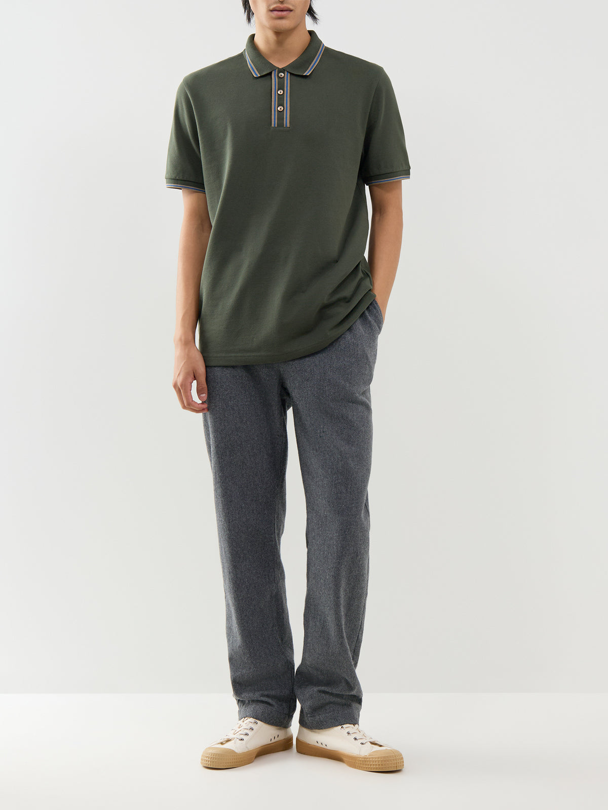 Organic Cotton Stripe Placket Polo Shirt – Green