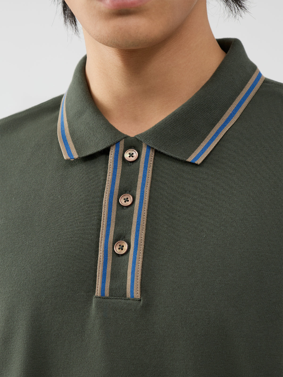 Organic Cotton Stripe Placket Polo Shirt – Green