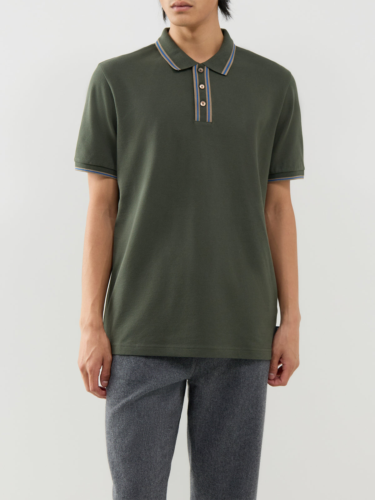 Organic Cotton Stripe Placket Polo Shirt – Green