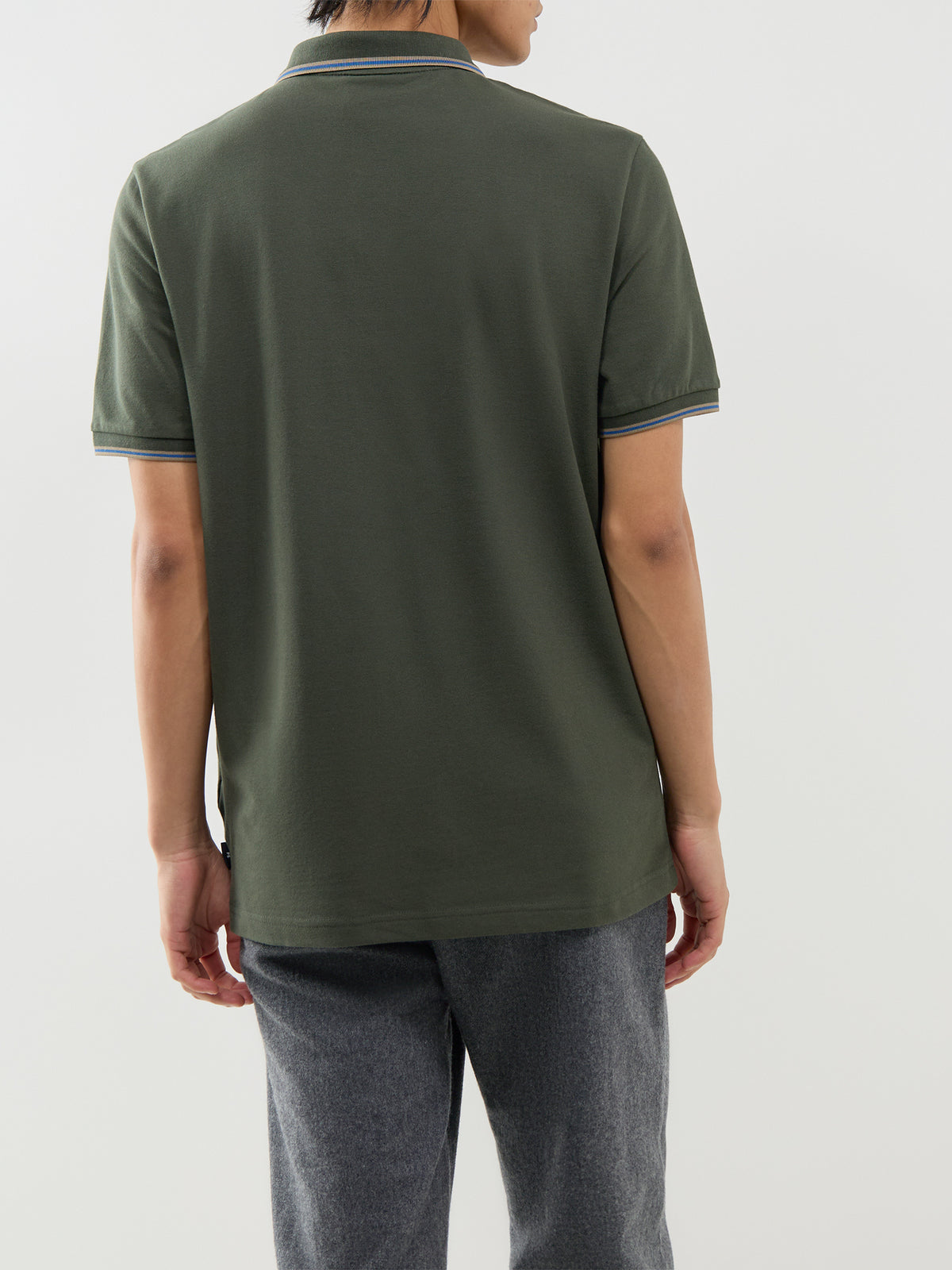 Organic Cotton Stripe Placket Polo Shirt – Green
