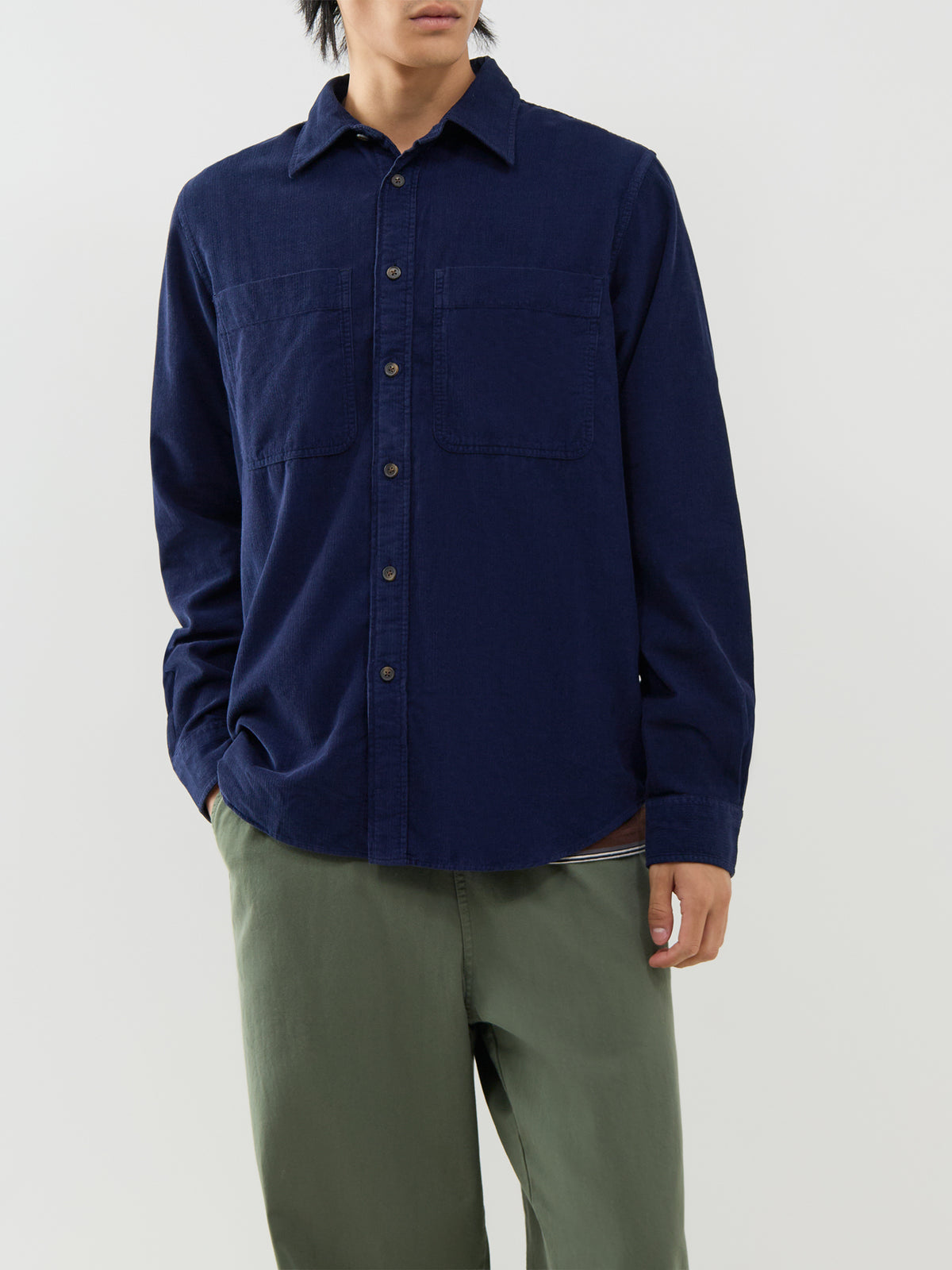 Organic Cotton Cord Long-Sleeve Shirt – Navy