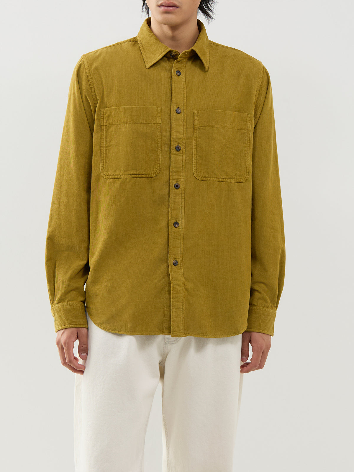 Organic Cotton Cord Long-Sleeve Shirt – Olive Green