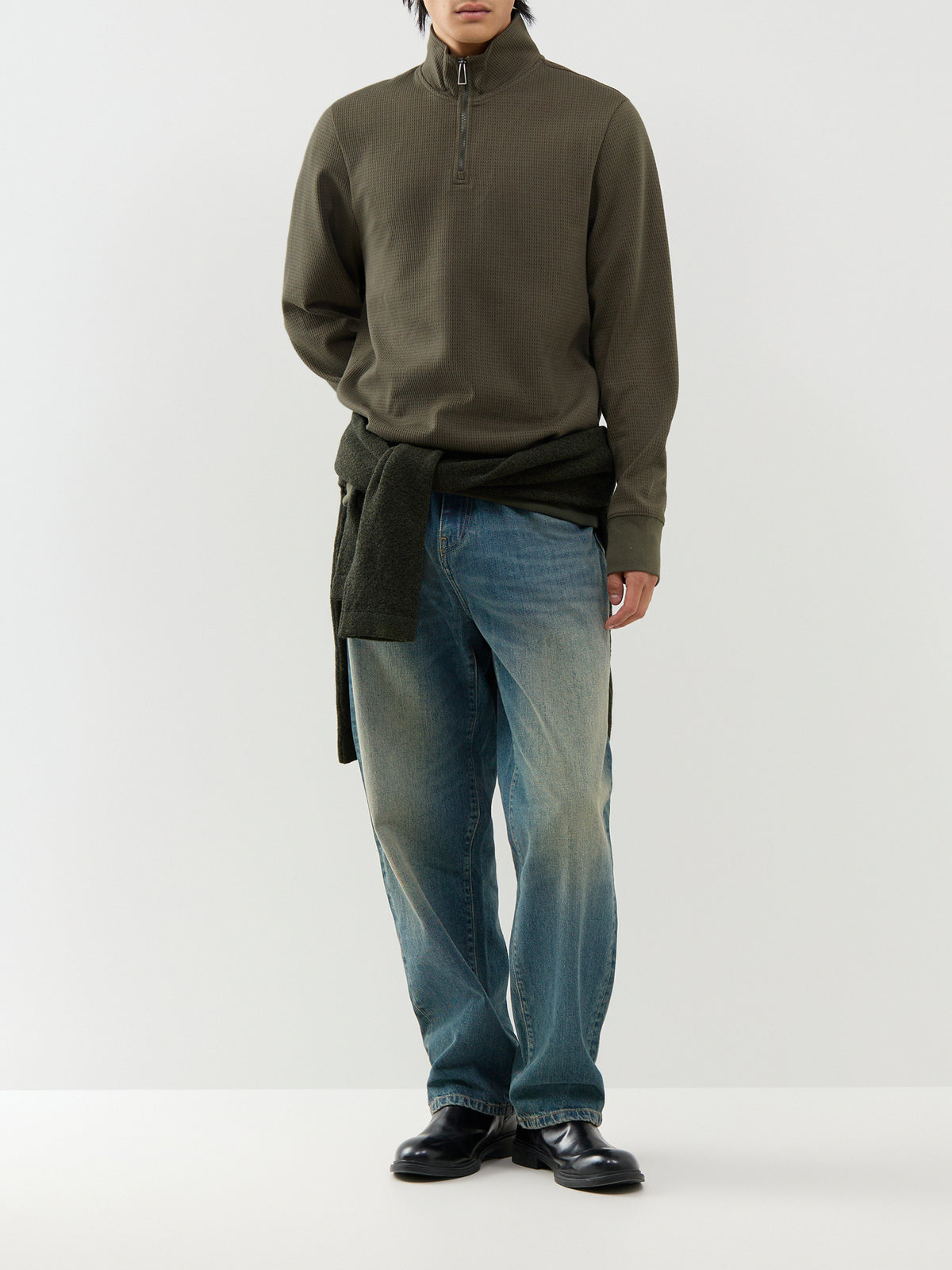 Textured Half-Zip Sweatshirt – Green