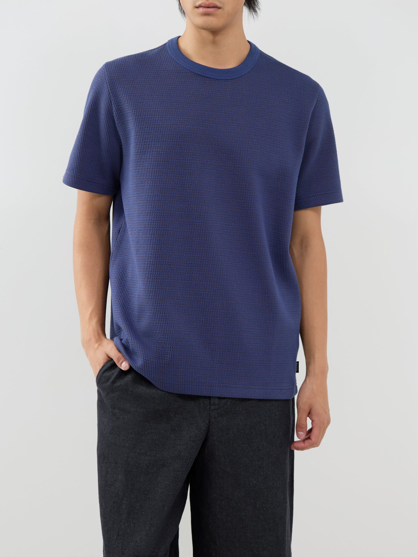 Cotton Blend Textured T-Shirt - Blue