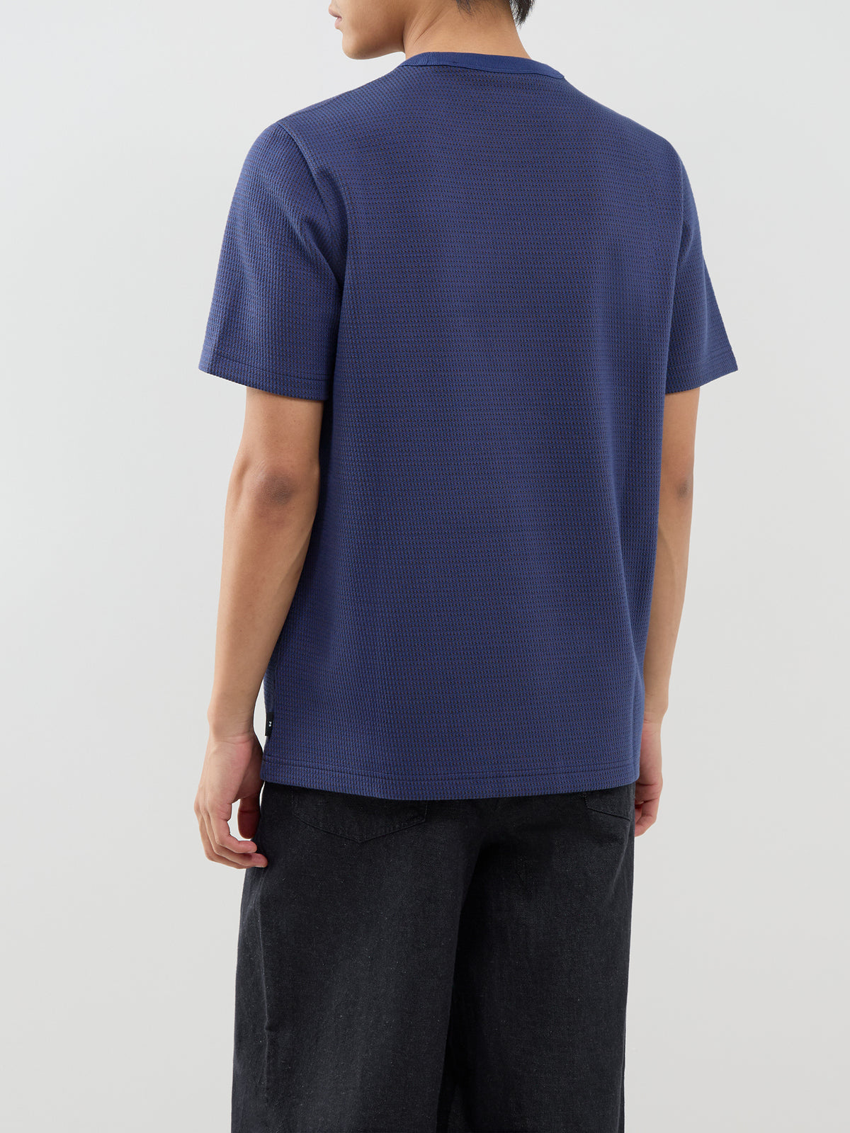 Cotton Blend Textured T-Shirt - Blue