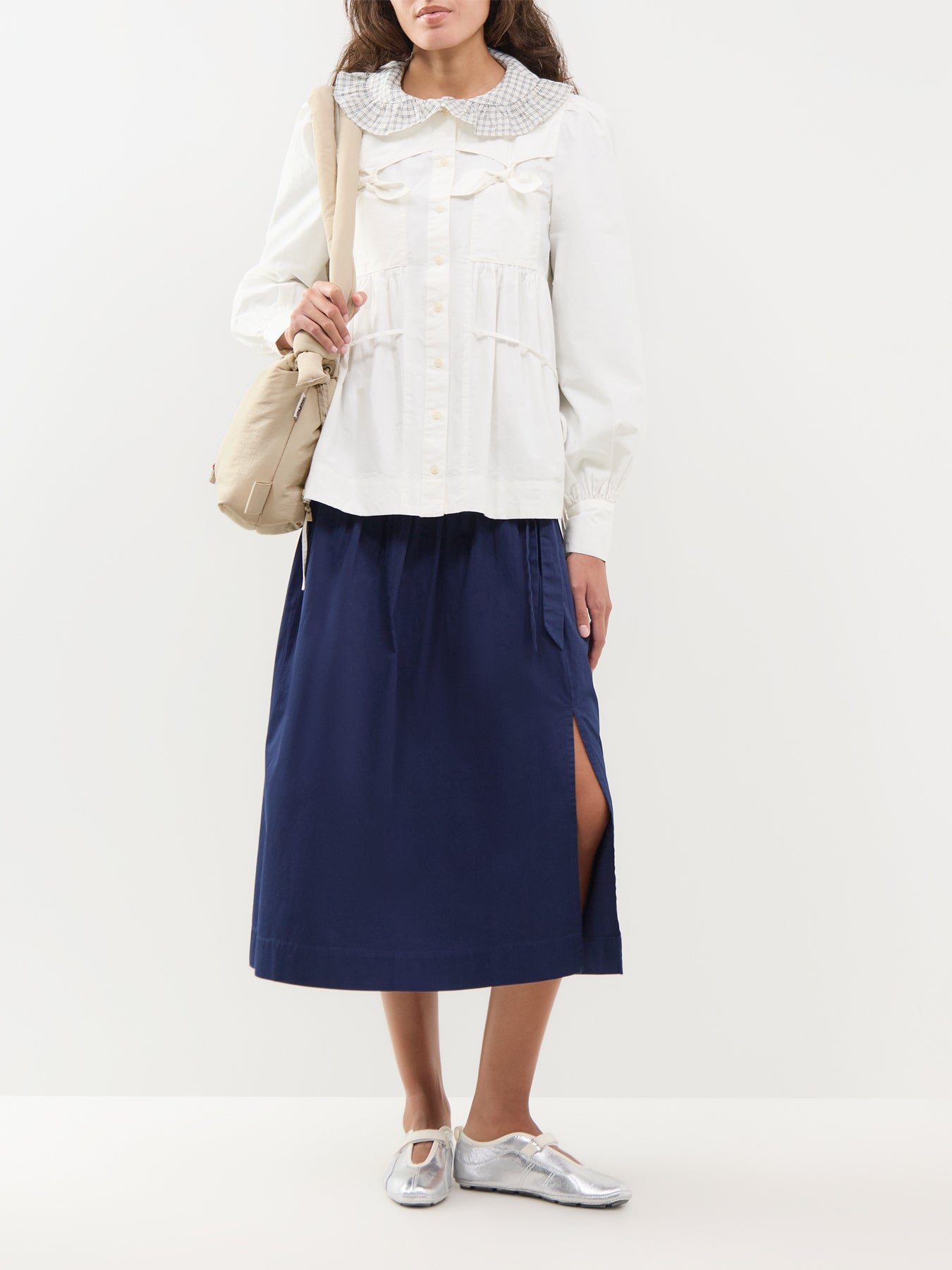 Cotton Lettie Bow Detail Blouse - White