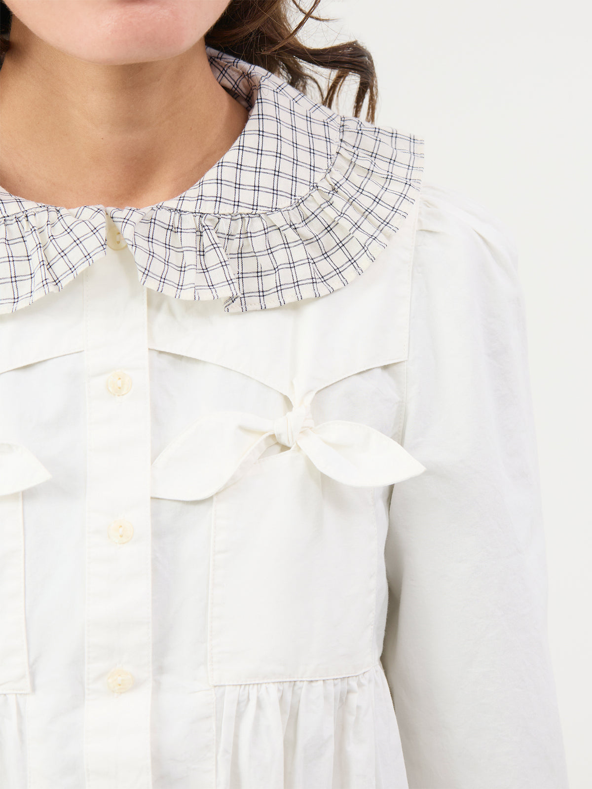 Cotton Lettie Bow Detail Blouse - White