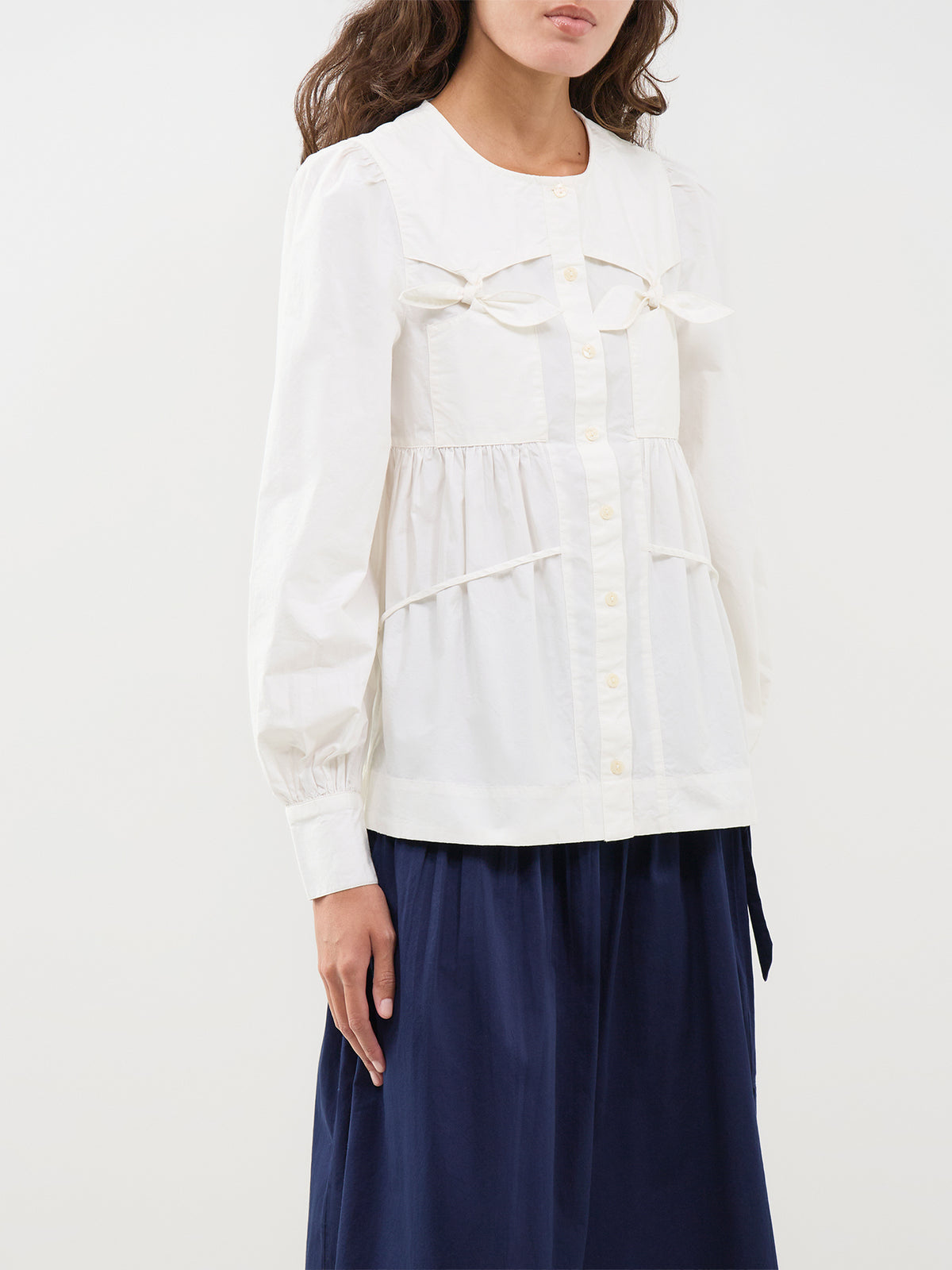 Cotton Lettie Bow Detail Blouse - White