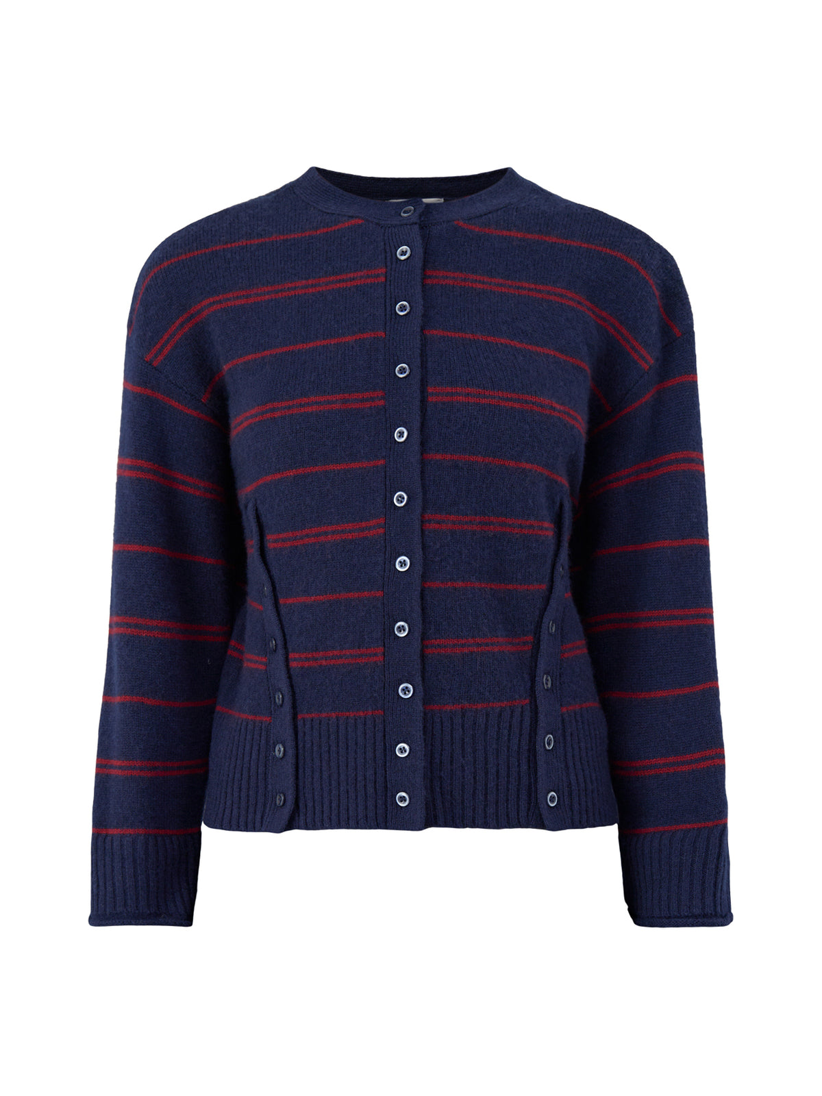 Franny Merino Wool Cardigan – Navy Stripe