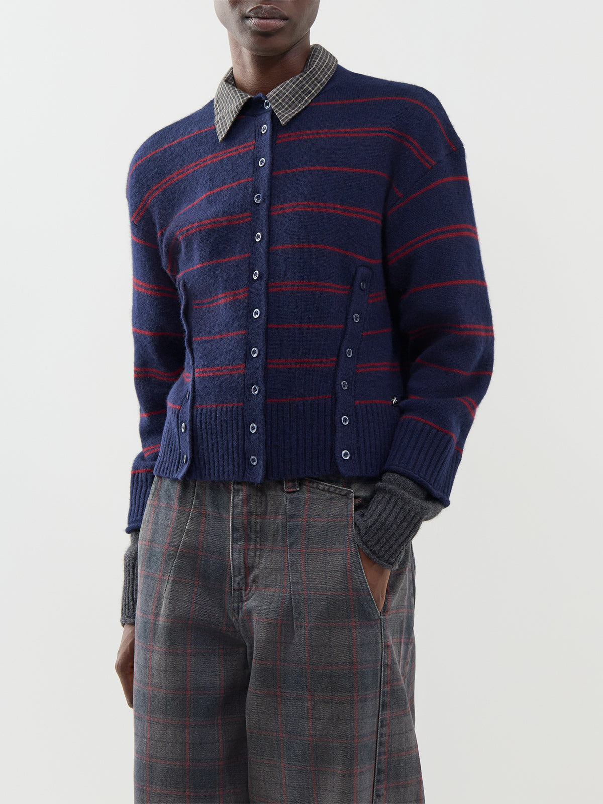 Franny Merino Wool Cardigan – Navy Stripe