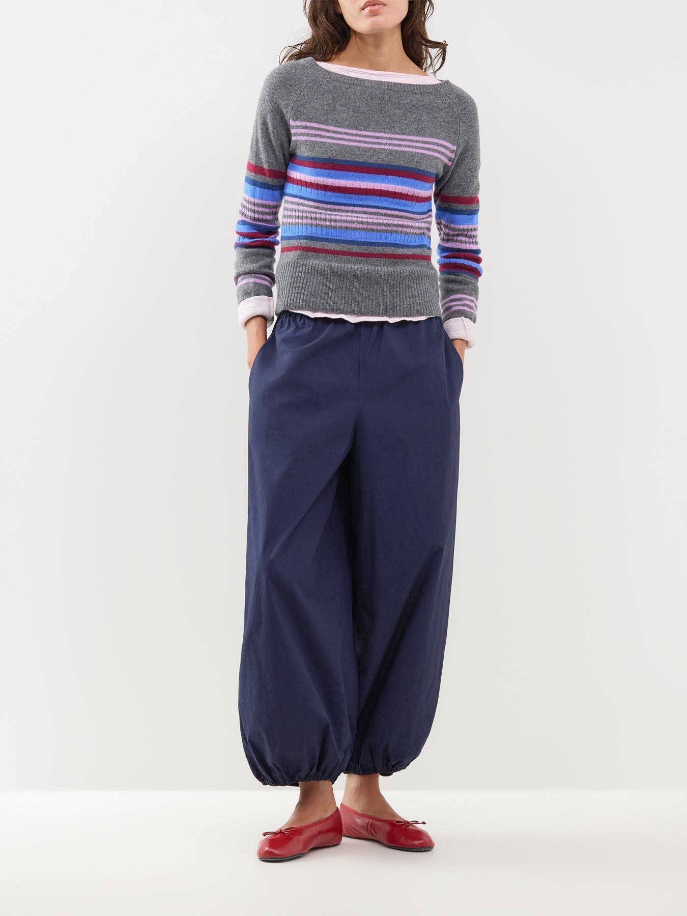 Wool Yesley Wide Neck Jumper - Bold Stripe