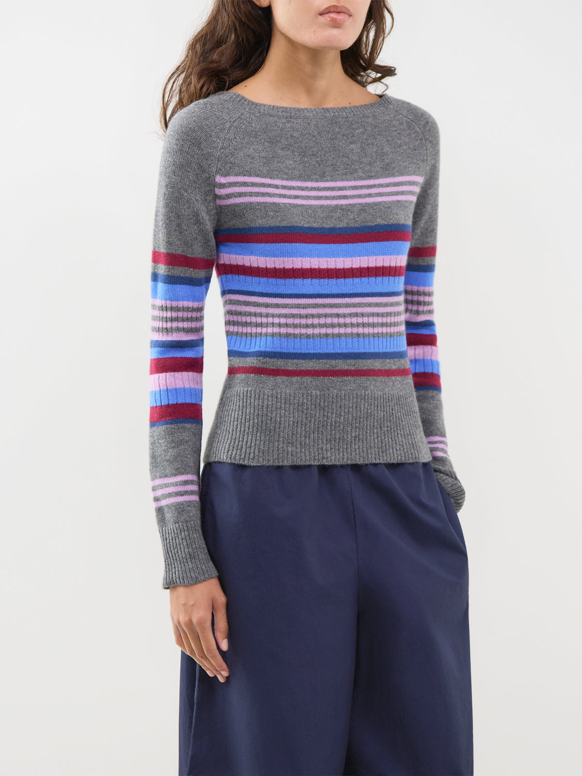 Wool Yesley Wide Neck Jumper - Bold Stripe