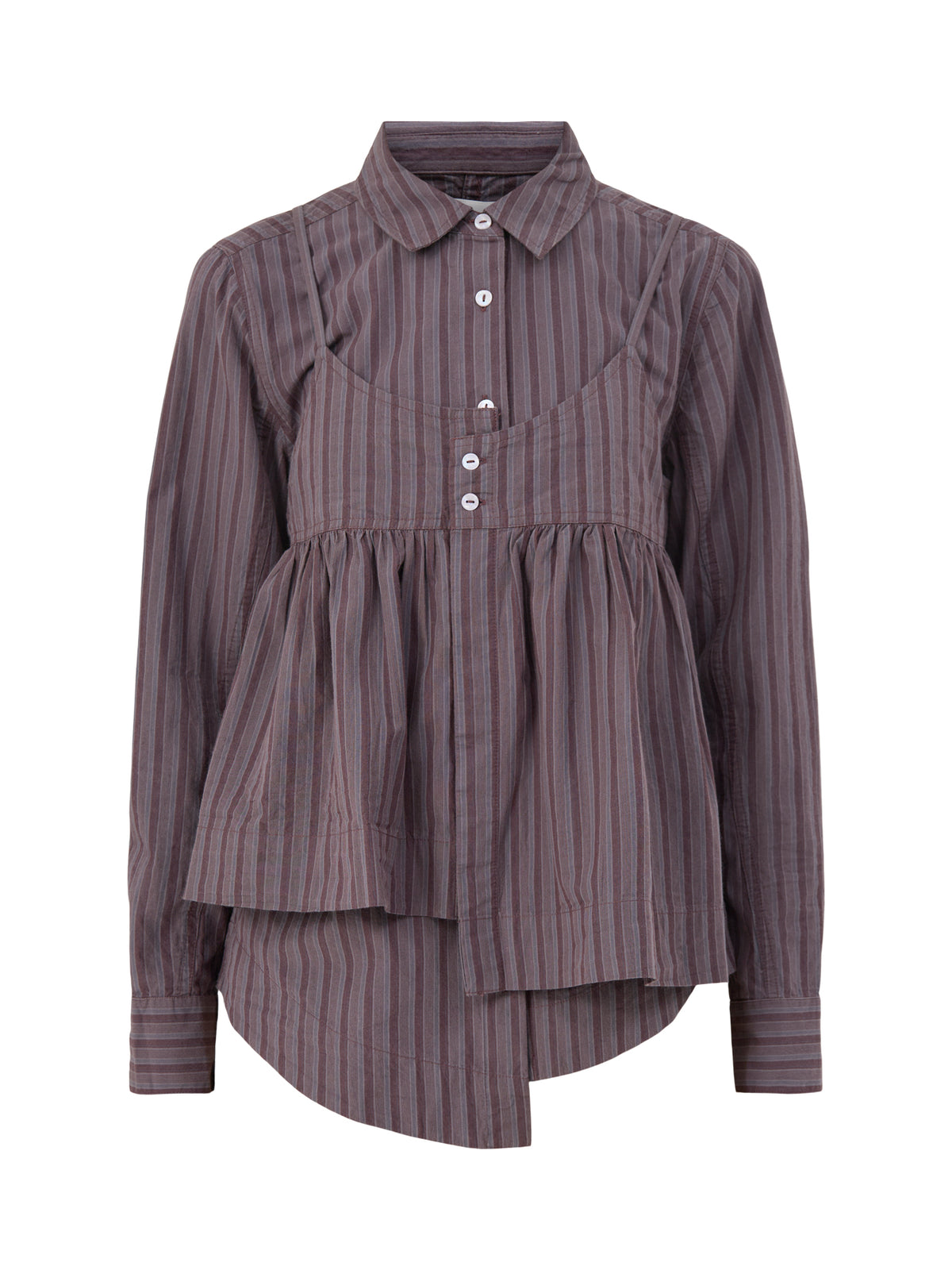 Indie Cotton Double Layer Shirt With Cami – Merlot Stripe