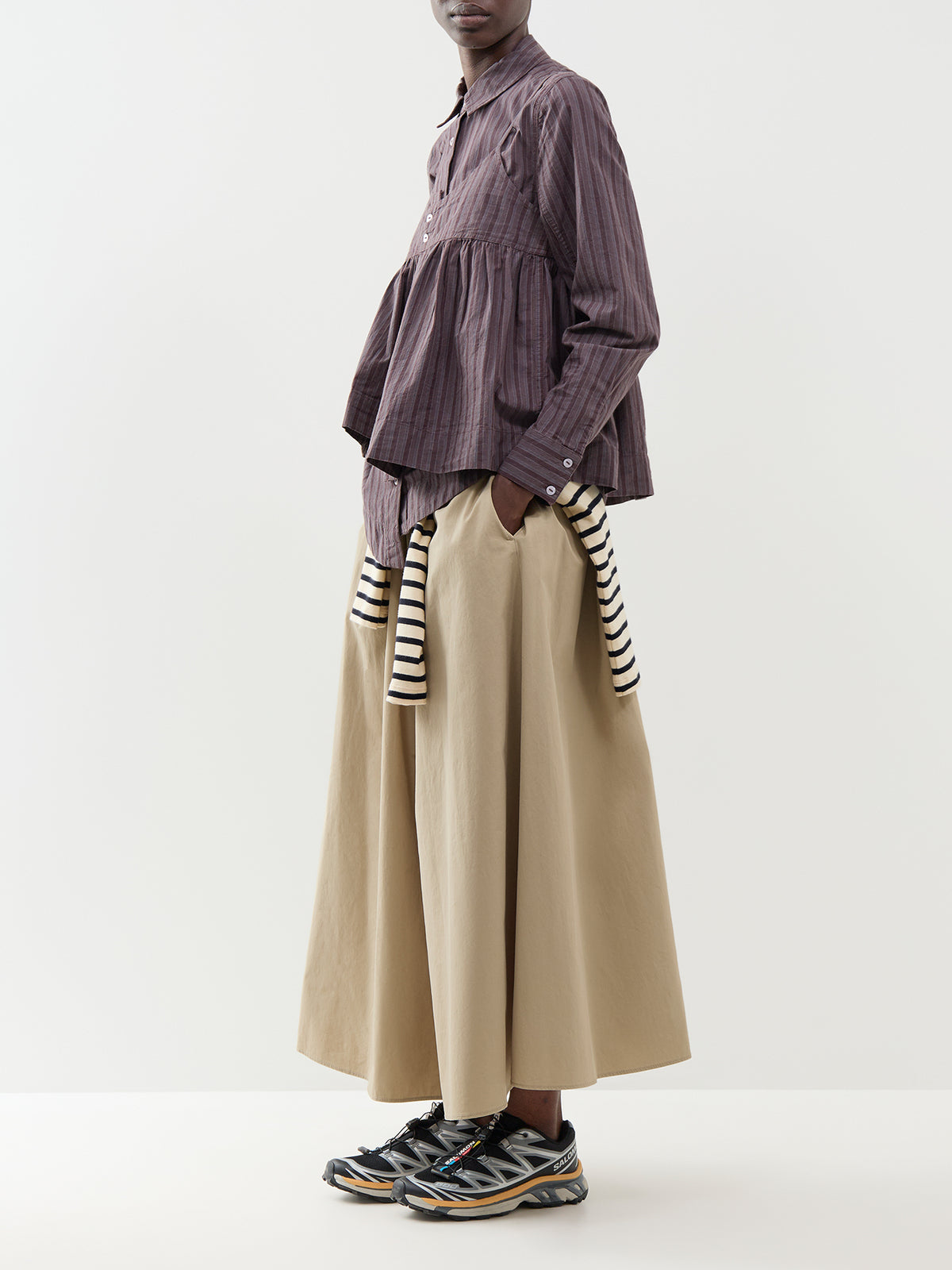 Indie Cotton Double Layer Shirt With Cami – Merlot Stripe