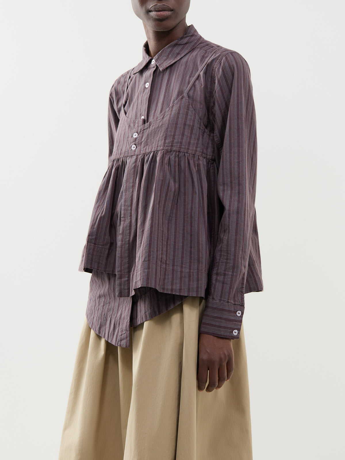 Indie Cotton Double Layer Shirt With Cami – Merlot Stripe