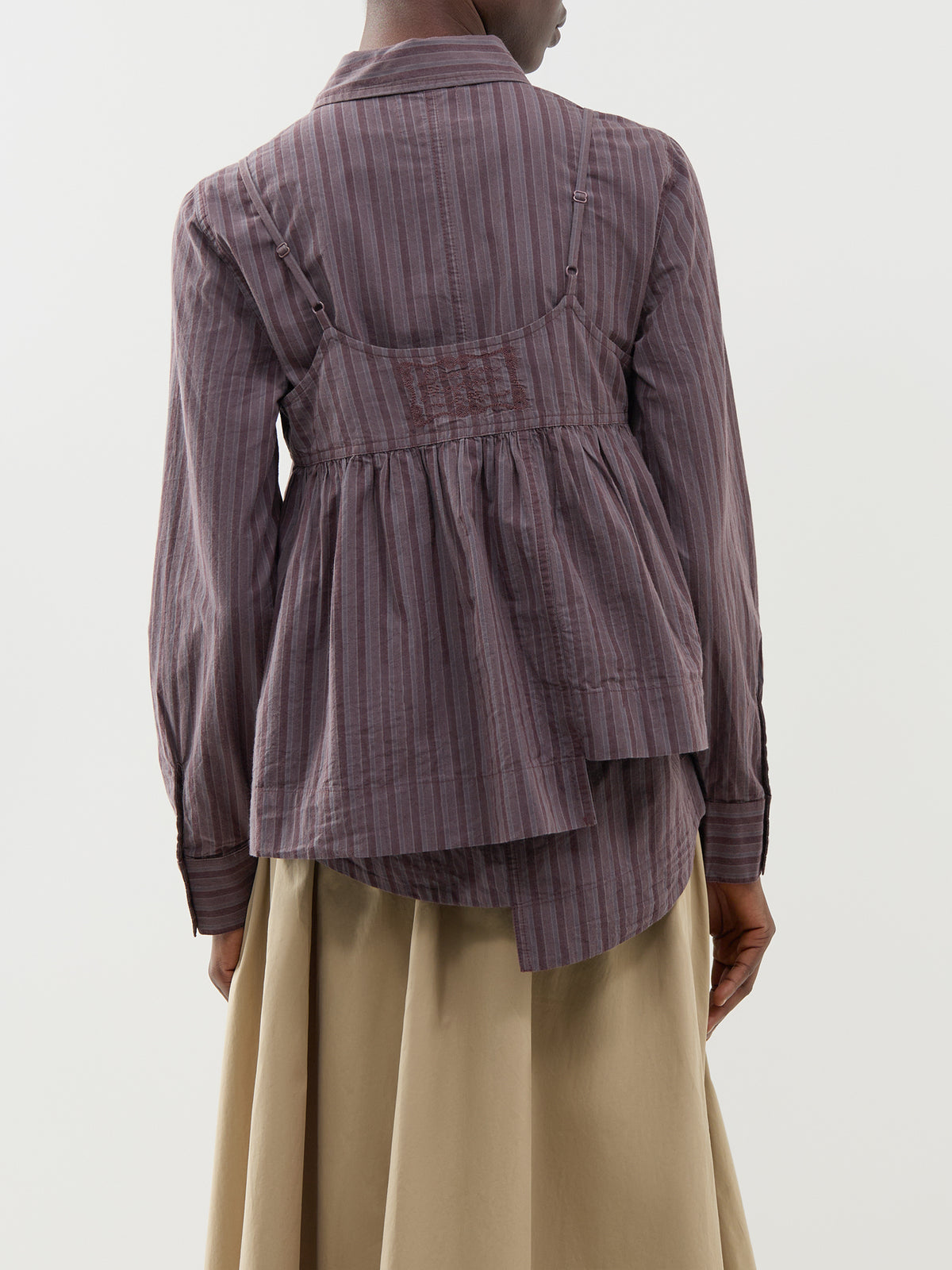 Indie Cotton Double Layer Shirt With Cami – Merlot Stripe