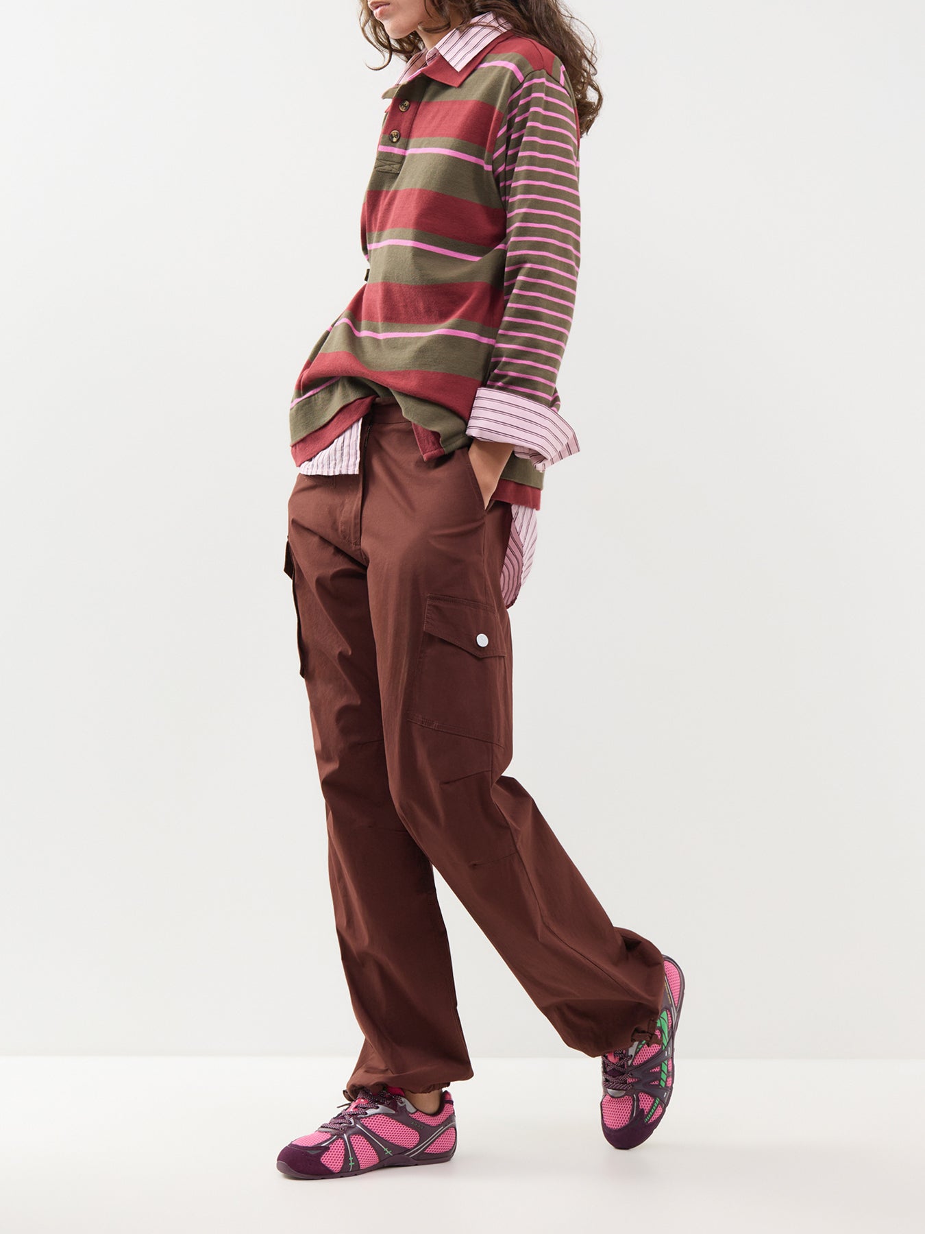Organic Cotton Noah Cinch Rugby Top - Olive / Pink Stripe
