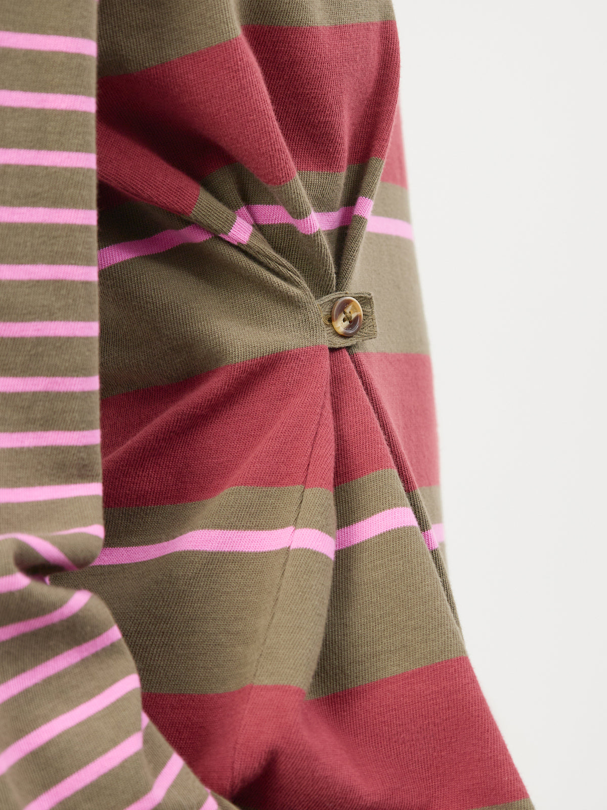 Organic Cotton Noah Cinch Rugby Top - Olive / Pink Stripe