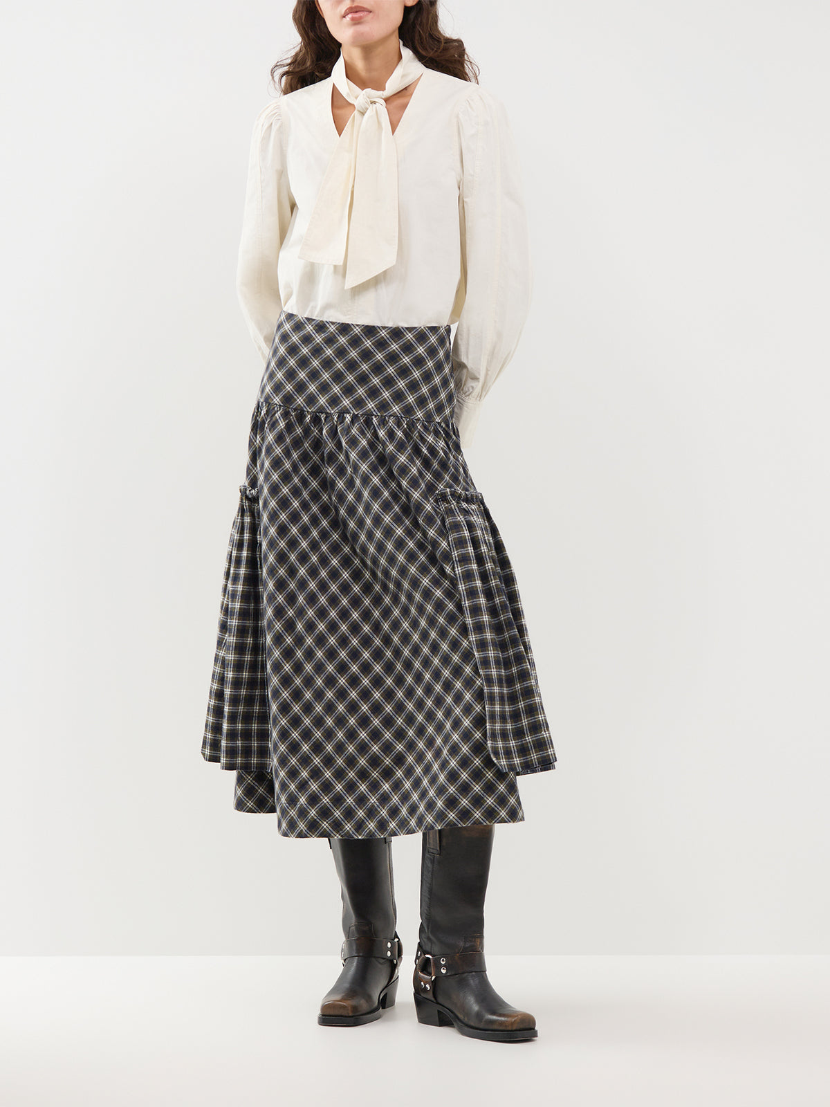 Organic Cotton Raya Midi Skirt - Lyra Check