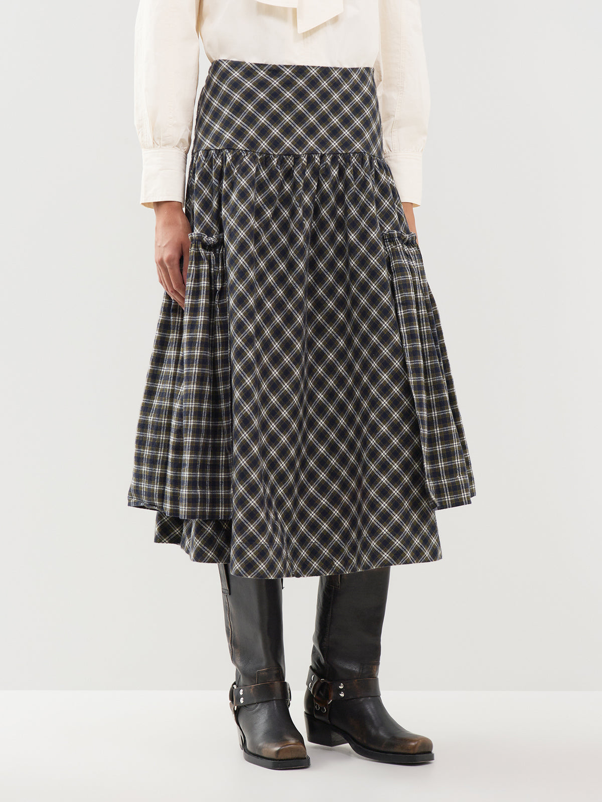 Organic Cotton Raya Midi Skirt - Lyra Check